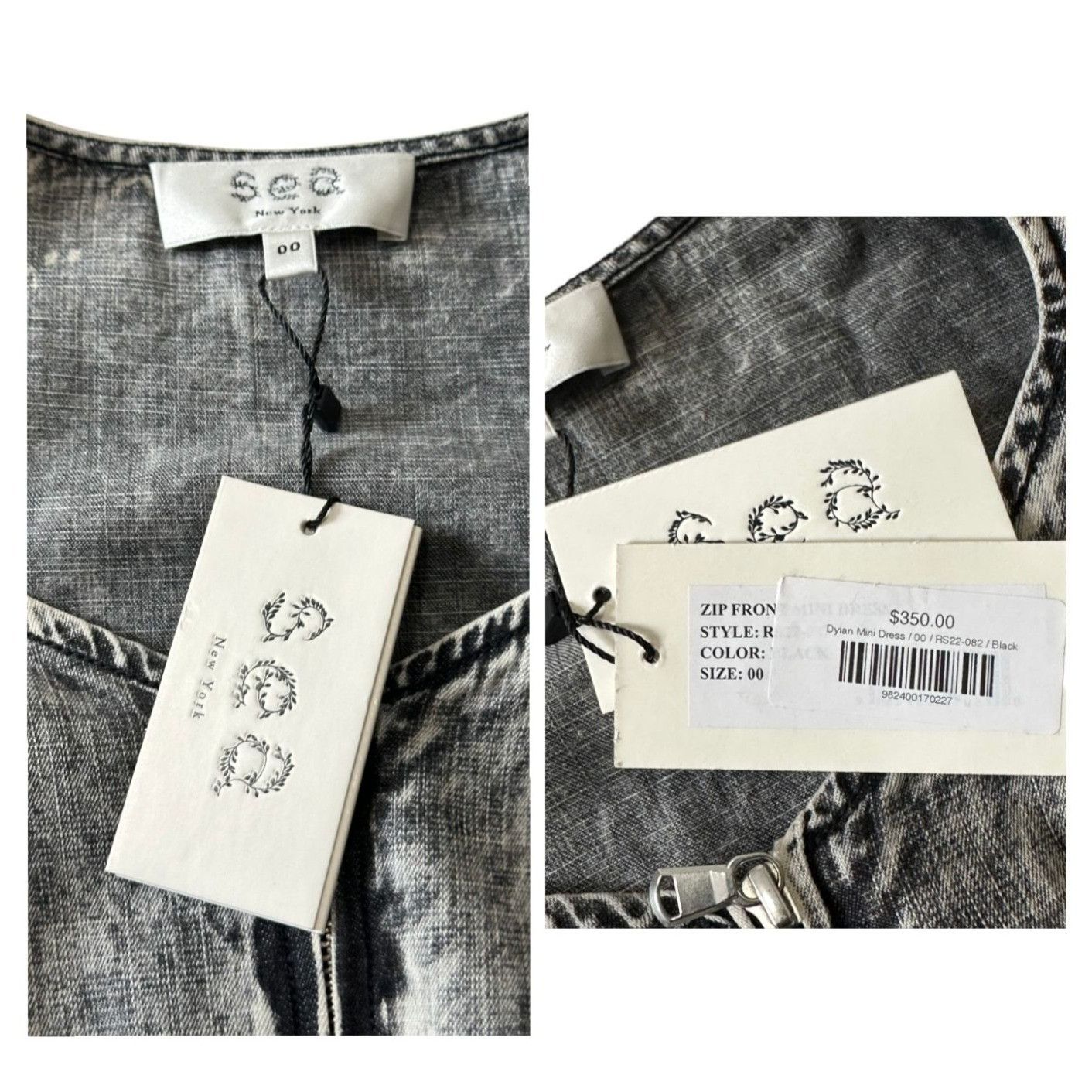 Sea New York Sea New York Dylan Mini Dress 00 Black Chambray Puff Sleeve Size XXS / US 00 / IT 34 - 5 Thumbnail