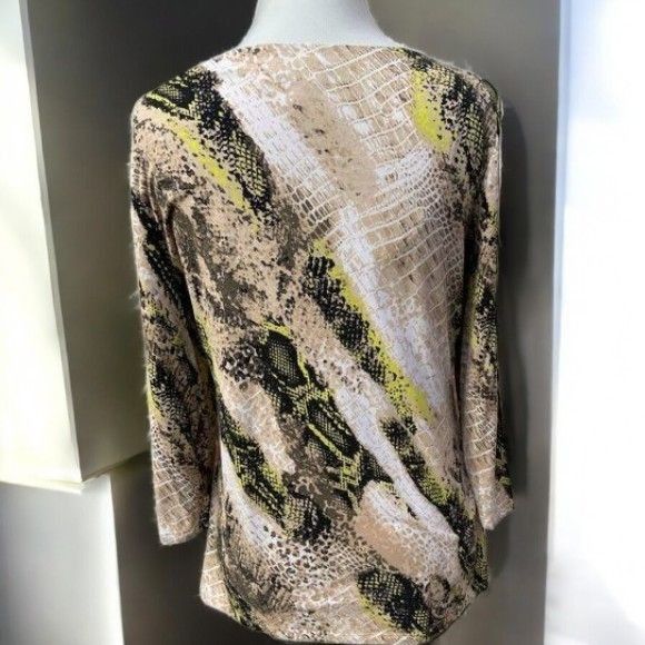 Designer Dana Buchman Womens Quarter Sleeve Beige Vneck Snake Print T Size M / US 6-8 / IT 42-44 - 6 Thumbnail