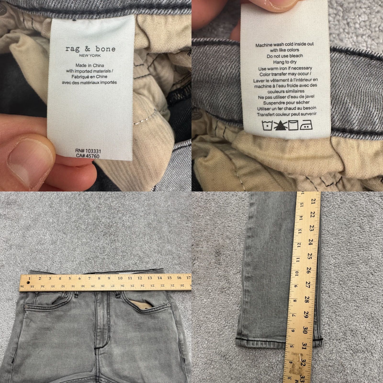 Rag & Bone rag & bone Fit 2 Slim Straight Jeans Mens 30x31 Charcoal Grey 5-Pocket Denim Stretch Pattern: Solid, Logo, USA, Designer, Classic Mens Size US 30 / EU 46 - 9 Thumbnail