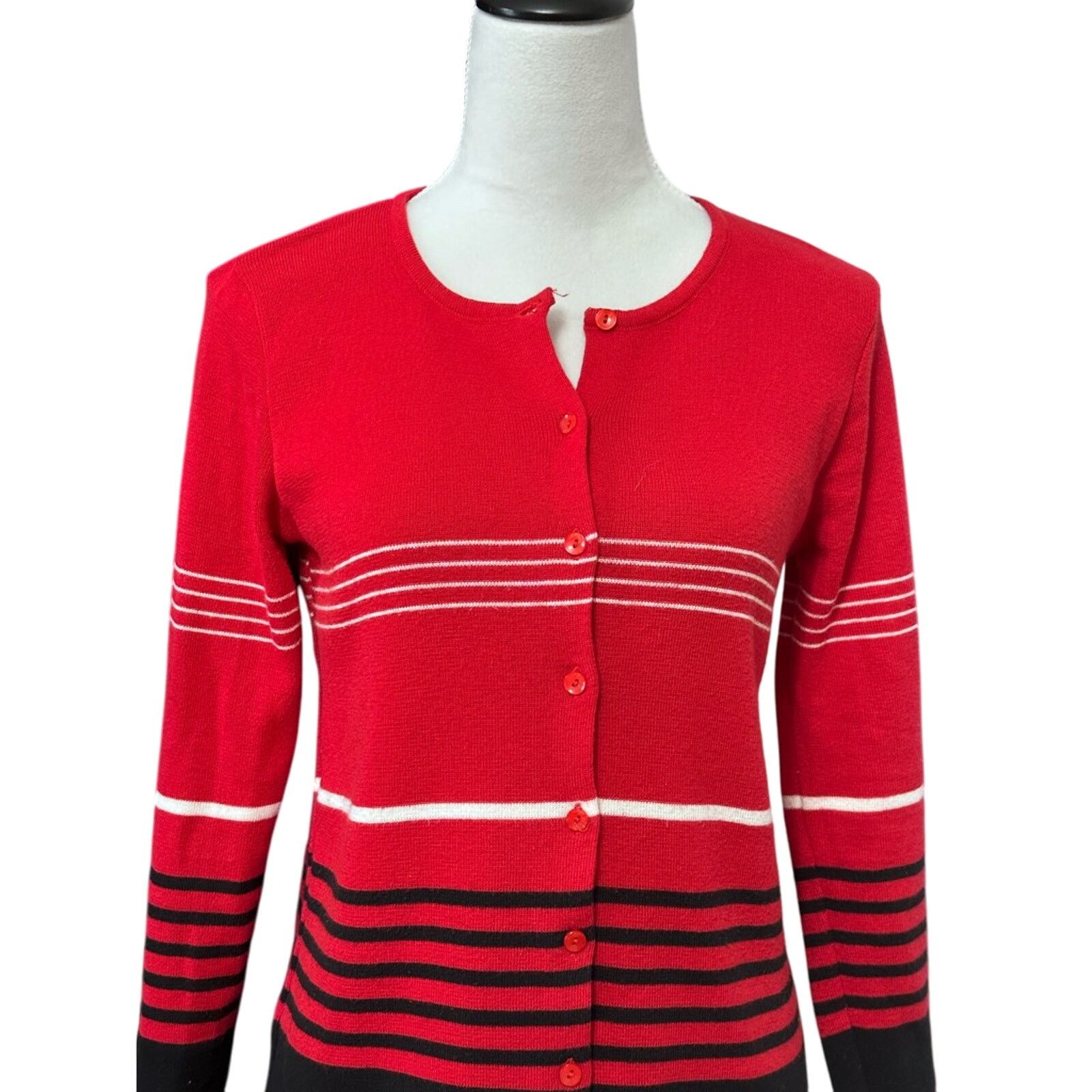 Other Rafaella Cardigan Sweater Button Front Striped Red W S Size S / US 4 / IT 40 - 2 Thumbnail