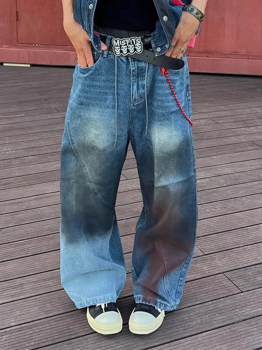 Japanese Brand Loose straight leg washed spliced jeans Size US 30 / EU 46 - 4 Thumbnail