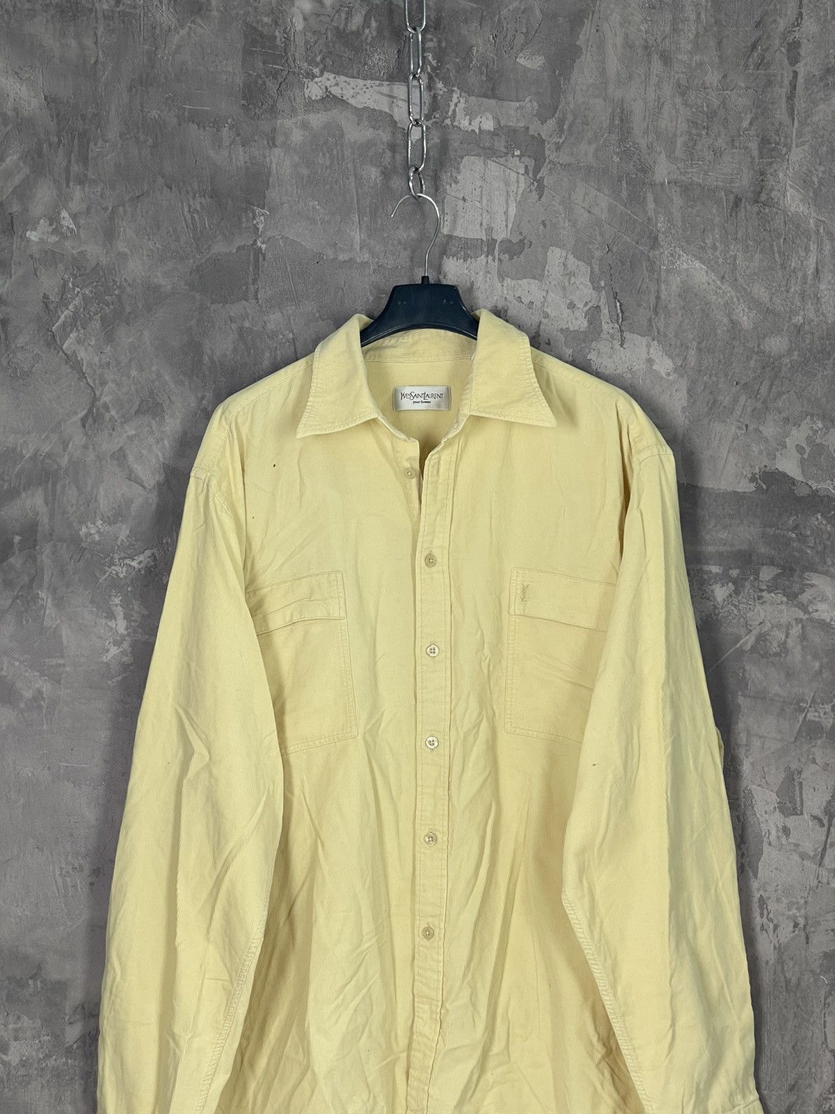Vintage × Yves Saint Laurent Vintage Y2K YSL Shirt Button Up Yellow Size US XL / EU 56 / 4 - 2 Thumbnail