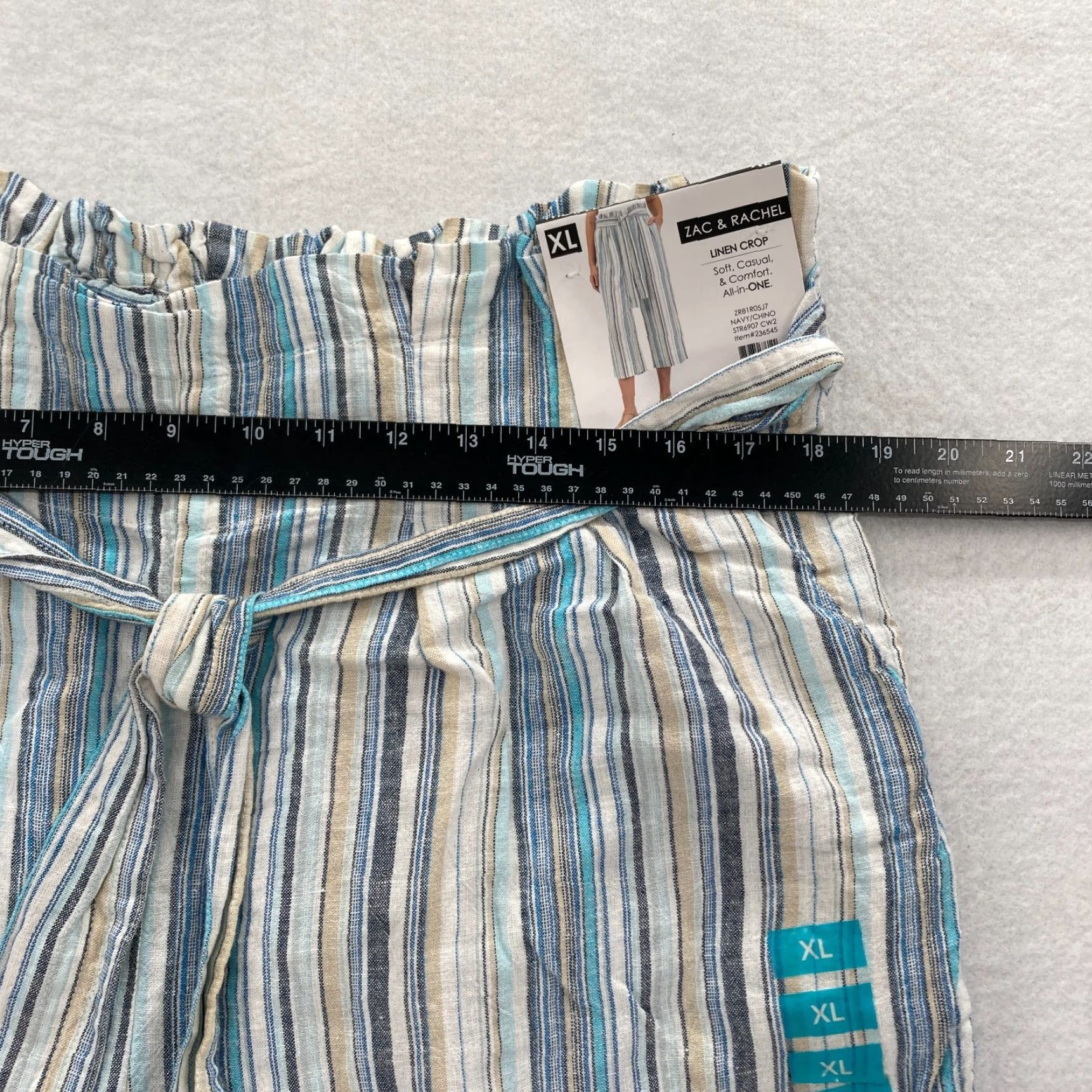 Vintage Zac & Rachel Pants Womens XL Blue Striped Linen Blend Cropped Wide Leg NWT Size 24" / US 00 / IT 34 - 5 Thumbnail