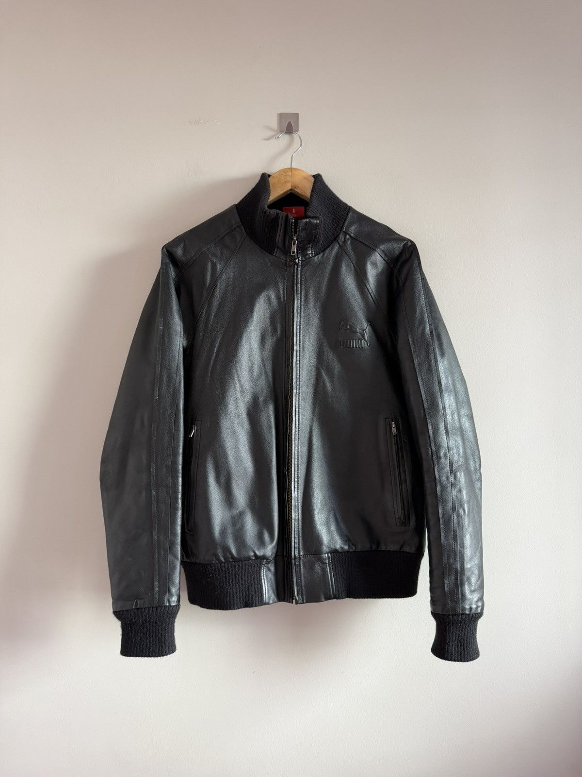 Puma Puma Vintage Black Faux Leather Bomber Jacket Size US M / EU 48-50 / 2 - 1 Thumbnail