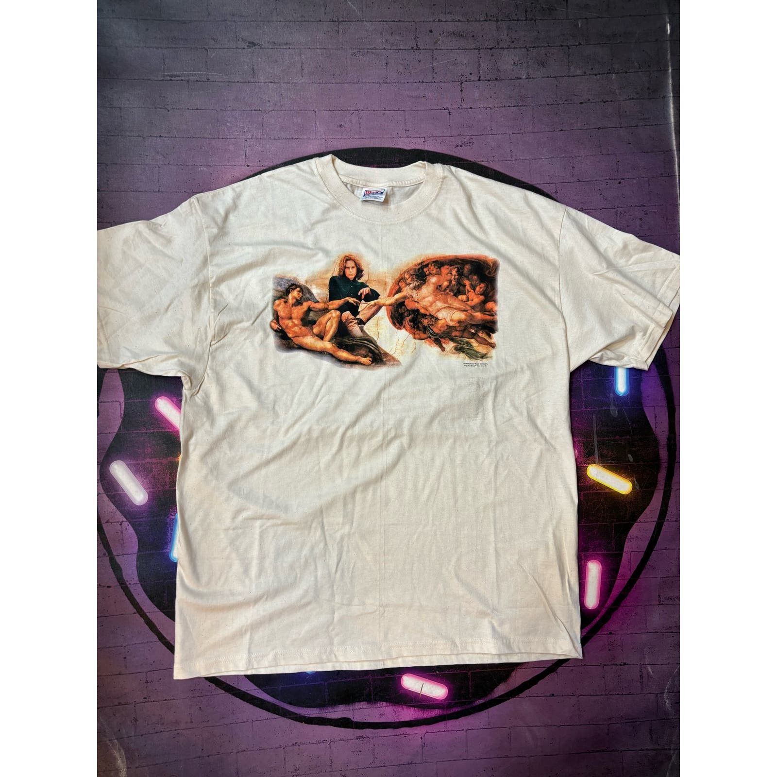 image of Hanes x Vintage 1999 The Doors 'creation Of Adam' Shirt Jim Morrison in Cream, Men's (Size XL)