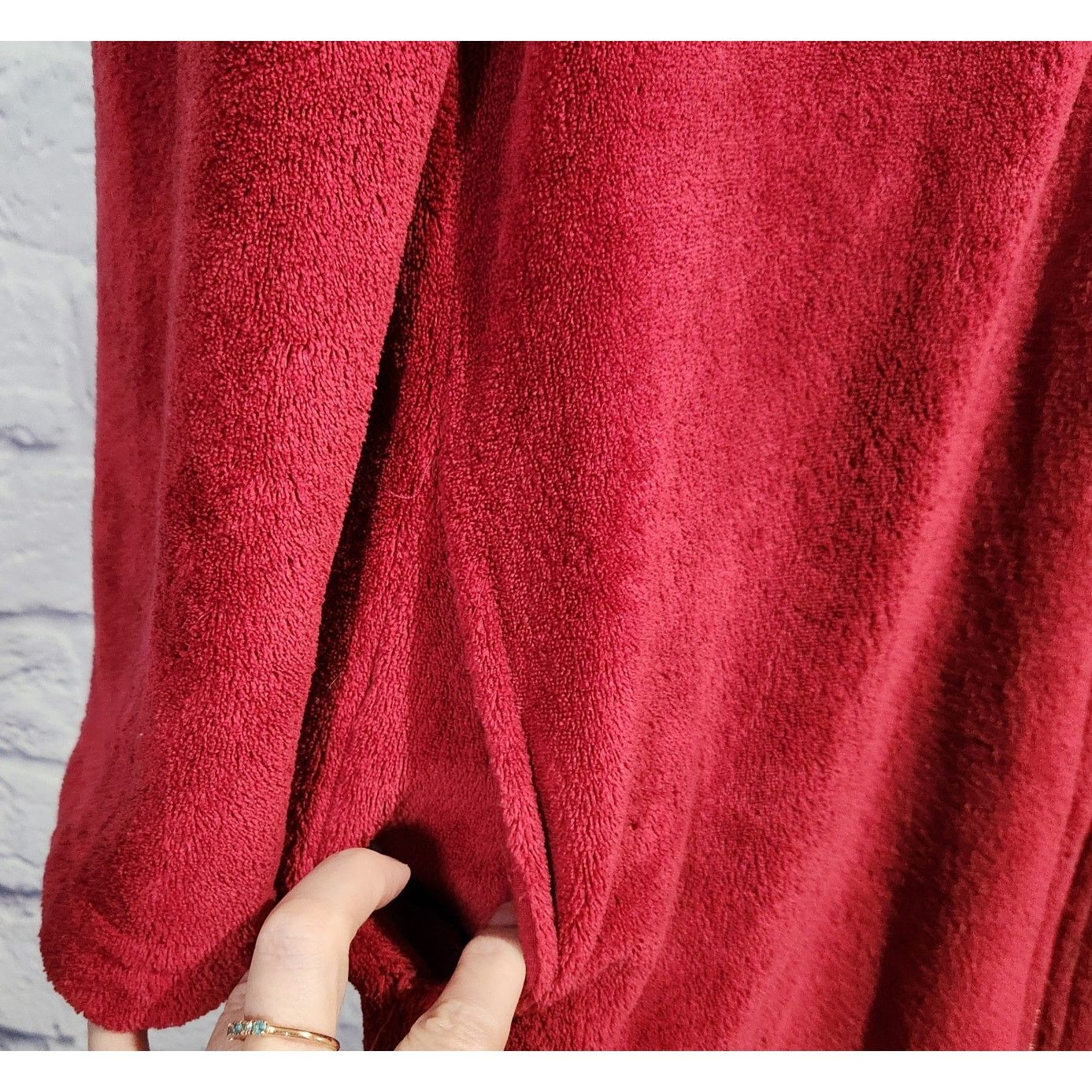 Other Sonoma Intimates Burgundy Plush Full Zip Robe Small Pockets Size ONE SIZE - 4 Thumbnail