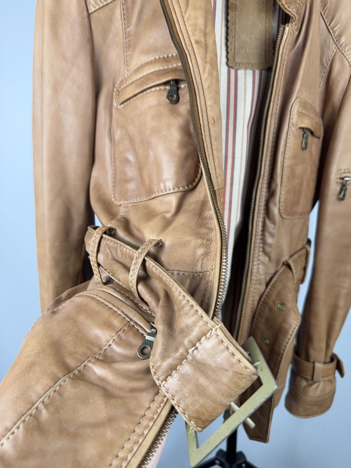 Japanese Brand 00s Leather Safari Biker Moto Jacket Tan Brown Vintage Size M / US 6-8 / IT 42-44 - 12 Thumbnail
