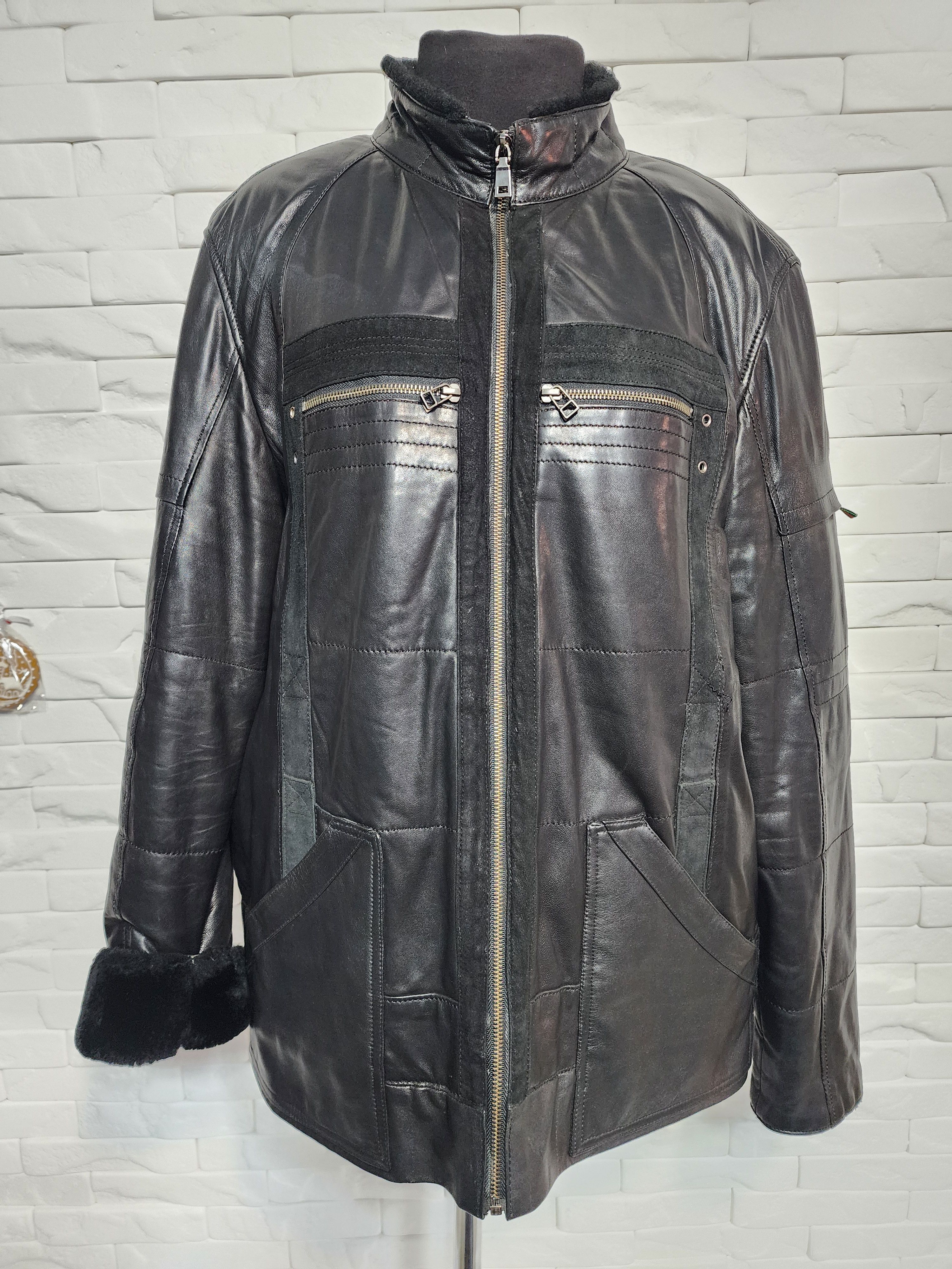 Furla Men's Black Sheepskin Coat: Warm Leather Jacket Size US L / EU 52-54 / 3 - 1 Thumbnail
