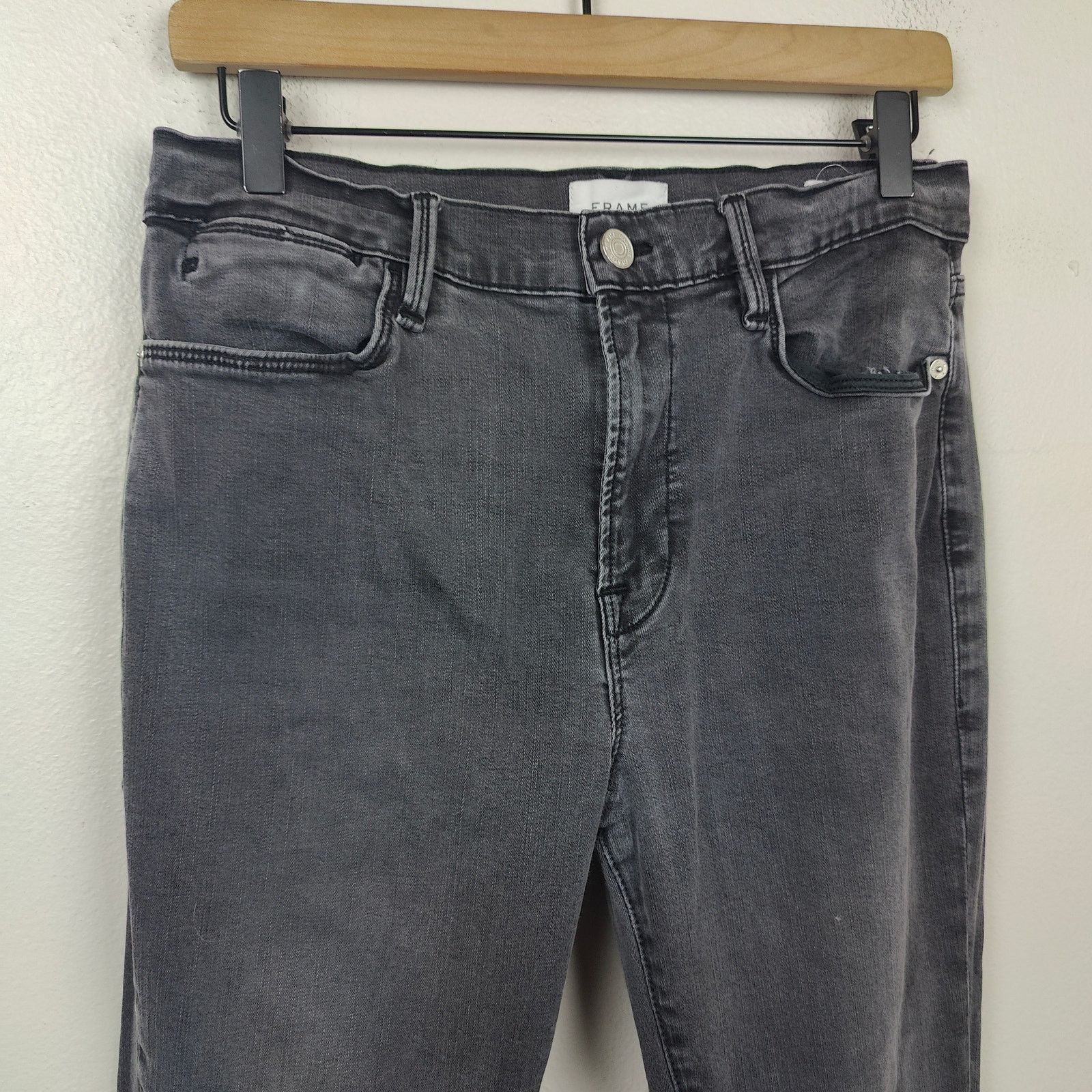 Frame Frame Le High Flare Jeans Womens 32 Gray Wash Raw Hem Size 32" / US 10 / IT 46 - 2 Thumbnail