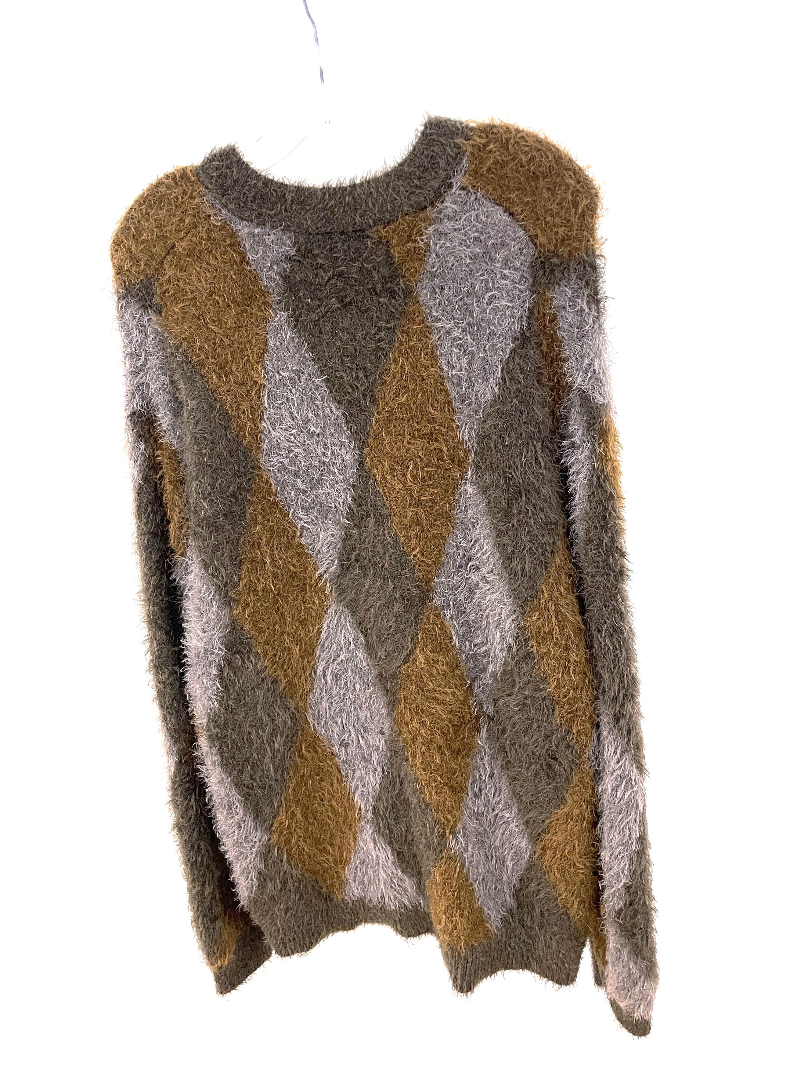 Number (N)ine Fuzzy Argyle Cardigan Size US XL / EU 56 / 4 - 8 Thumbnail