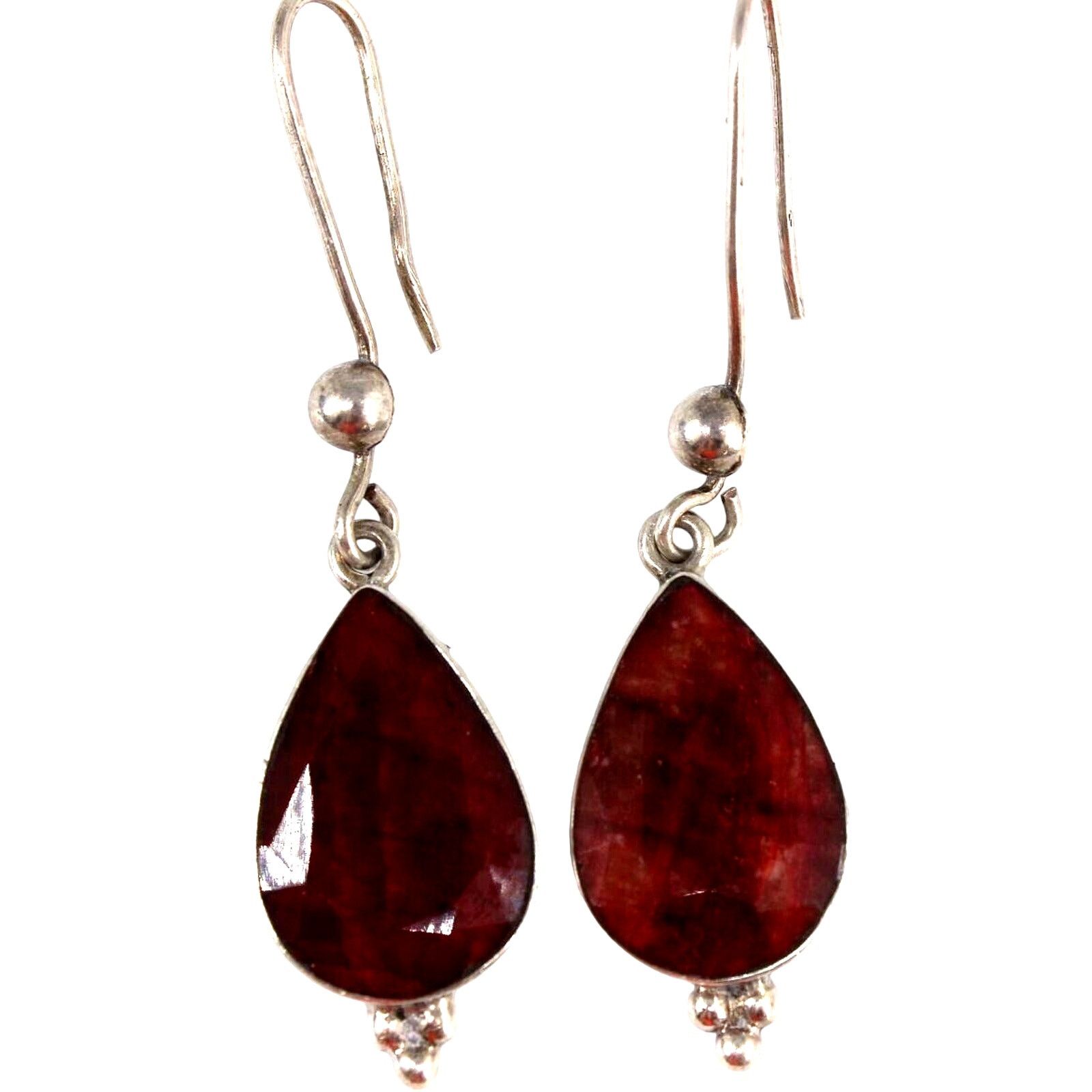 Other Genuine Faceted Red Teardrop Ruby Earrings • Sterling Size ONE SIZE - 1 Thumbnail