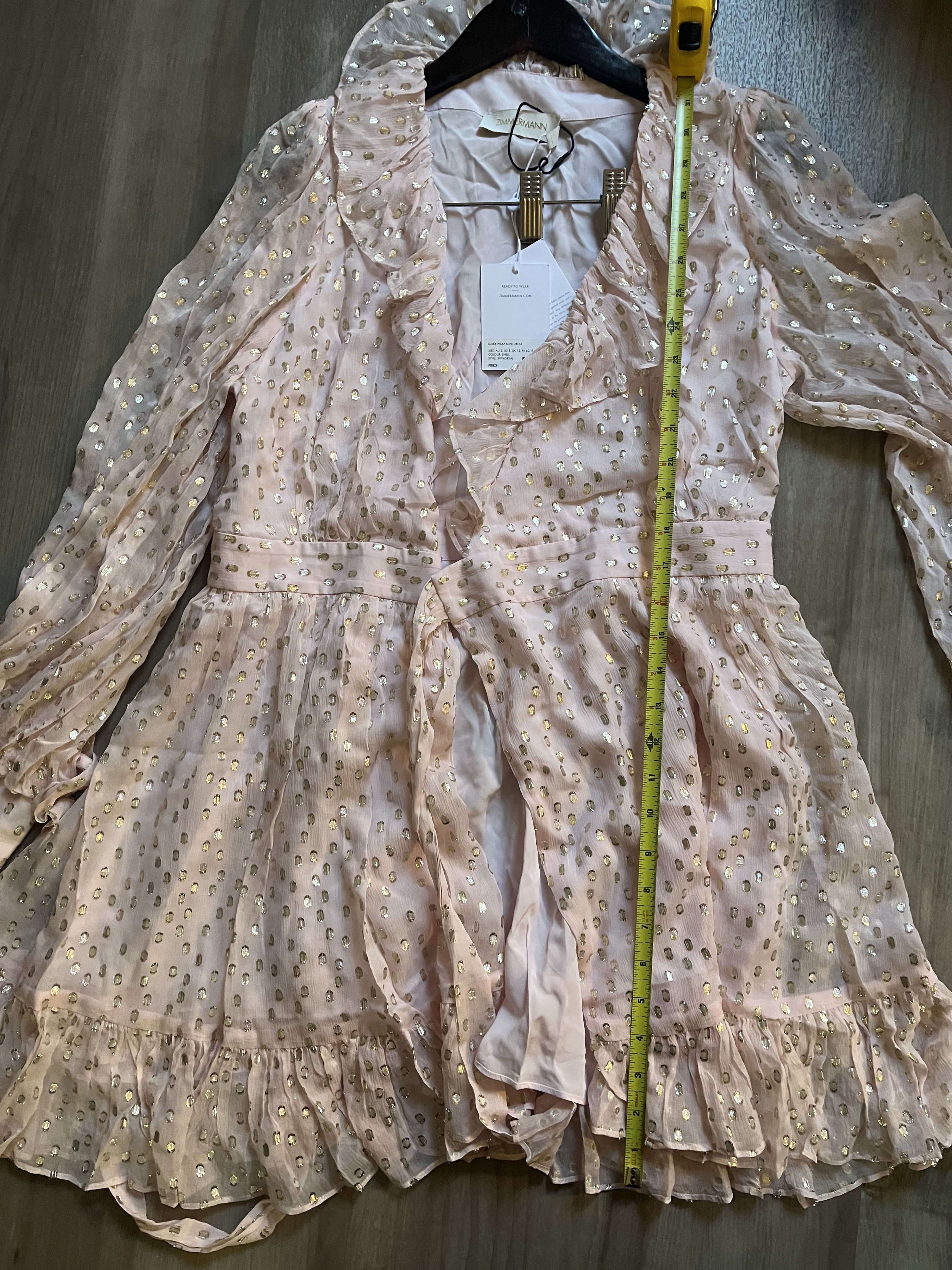 Zimmermann Zimmermann Pink/Gold Lurex Wrap Silk Mini Dress Size M / US 6-8 / IT 42-44 - 6 Thumbnail
