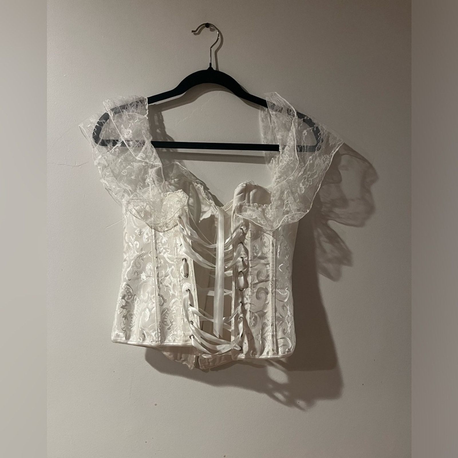 Other White lace corset. Corset draped lace shoulder w Lace up bak Size M / US 6-8 / IT 42-44 - 4 Thumbnail