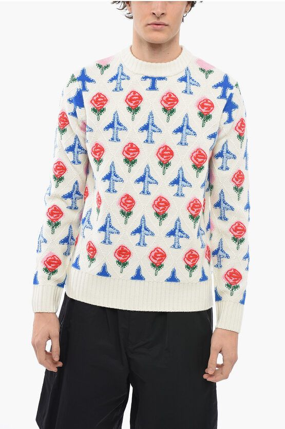 image of Casablanca Merino Wool Argyle Sweater With Embroidery in White, Men's (Size Medium)