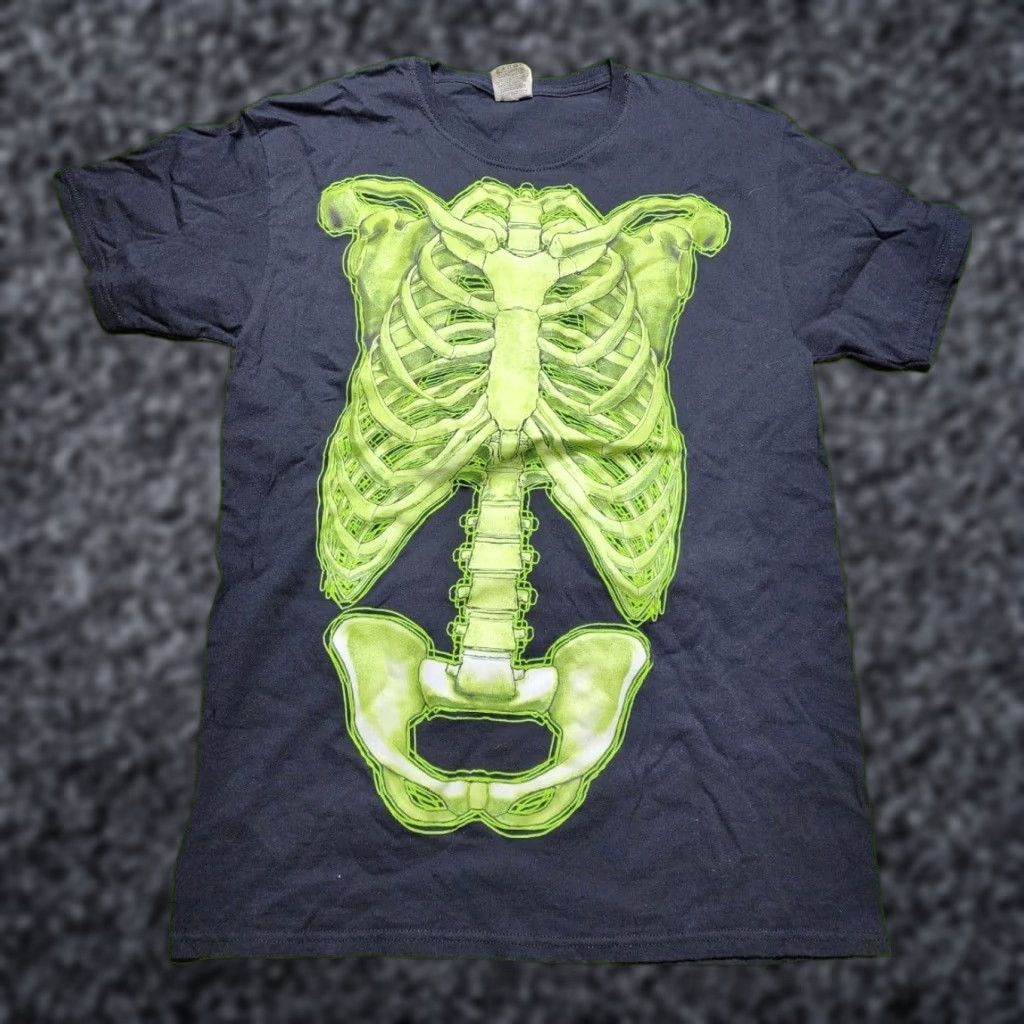Fruit Of The Loom Mens M Halloween Anatomy T Shirt Skeleton Glow In Dark Bones Size US M / EU 48-50 / 2 - 1 Thumbnail