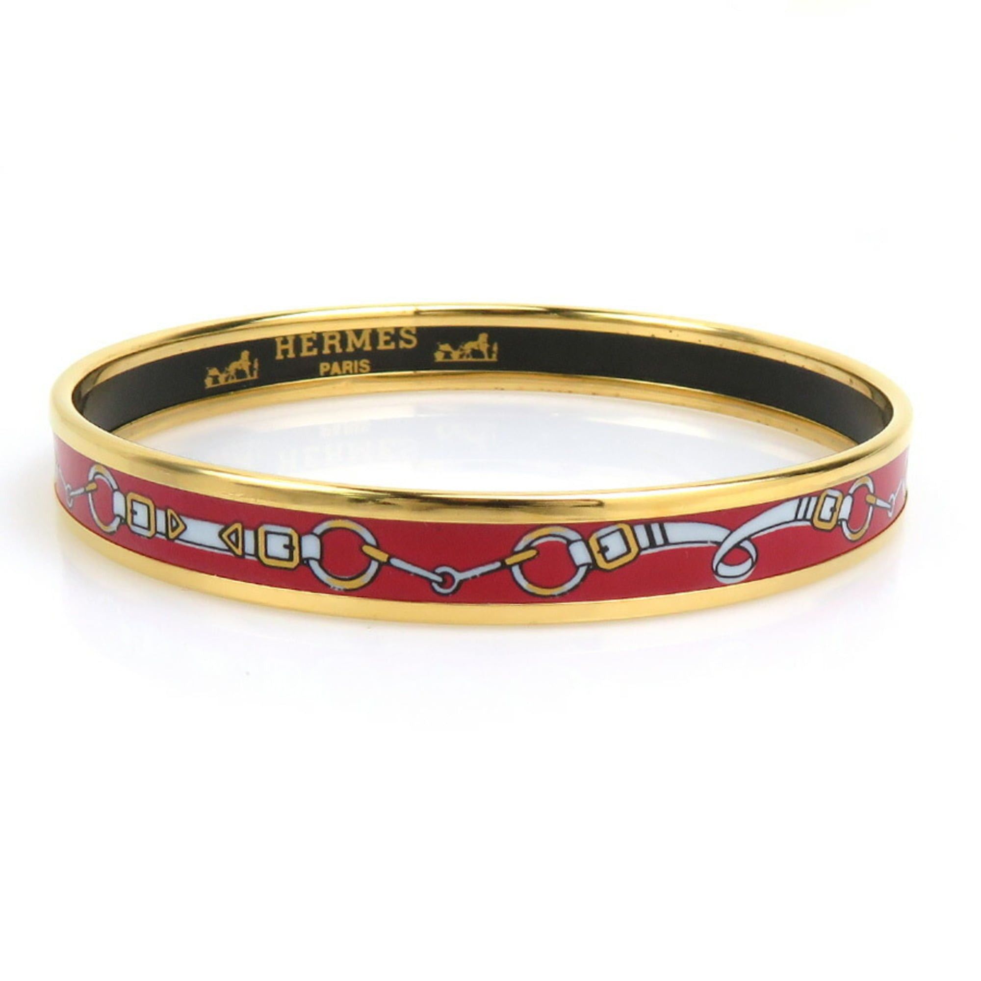 Hermes Belt Motif Bangle Gold Red Plated Women\'s HERMES Hermes Hermes Kelly Bangle, GP Plated Leather, Gold, Blue  main image 4