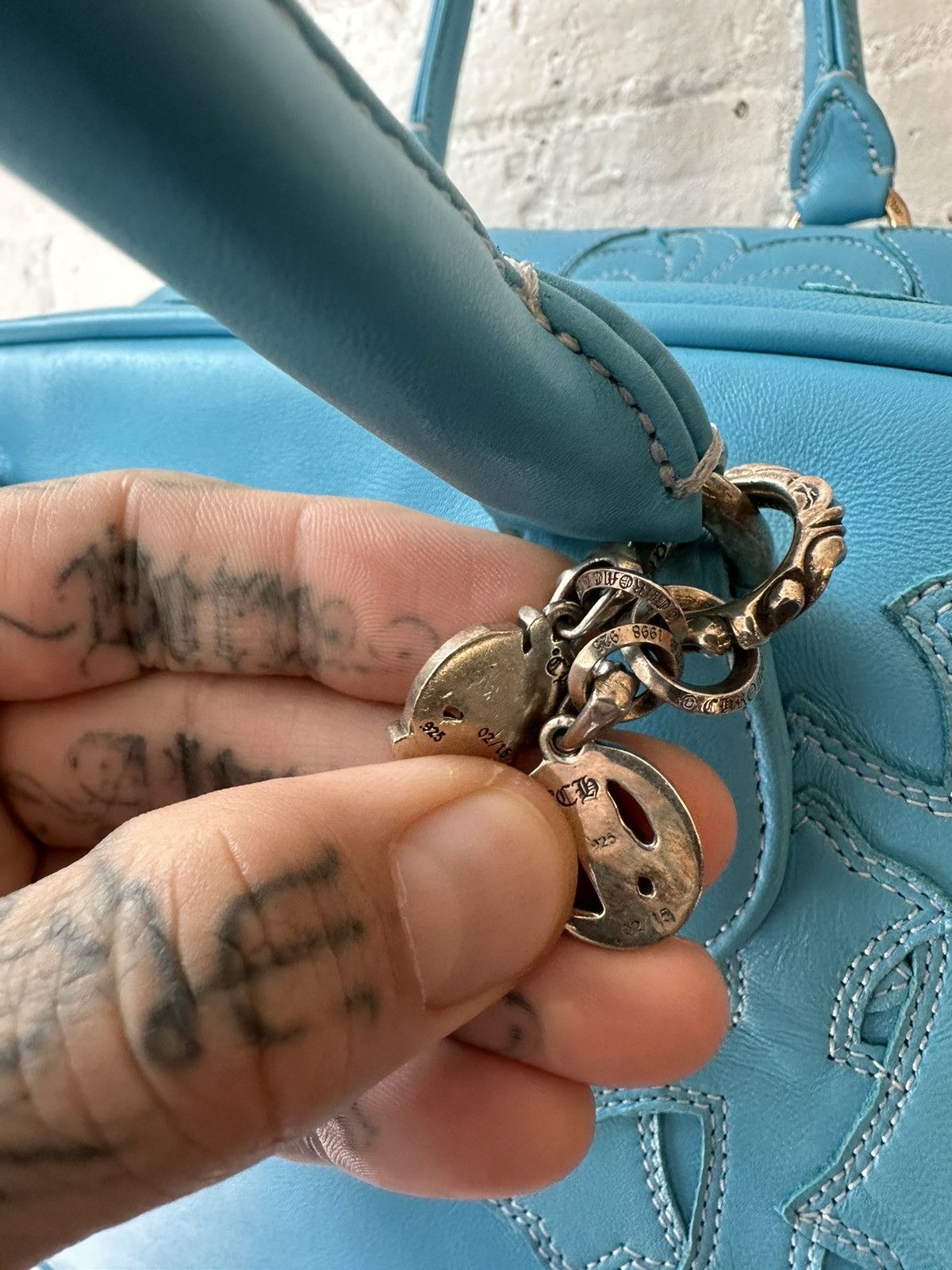 Chrome Hearts CHROME HEARTS XL LEATHER CROSS TURQUOISE TRAVEL DUFFLE BAG Size ONE SIZE - 8 Thumbnail