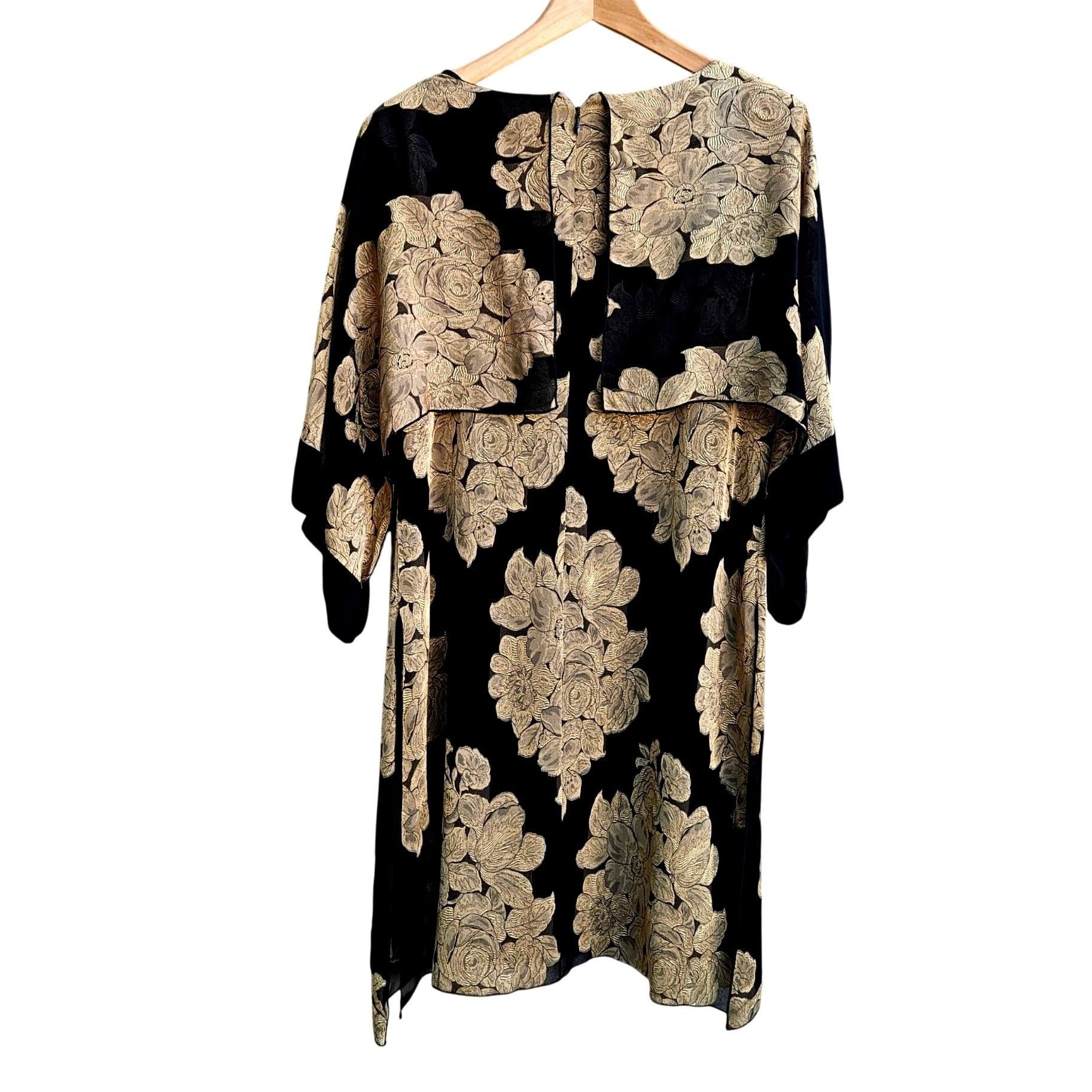 Other Holly Harp Black Gold Silk Brocade Kimono Sleeve Dress Bergd Size L / US 10 / IT 46 - 6 Thumbnail