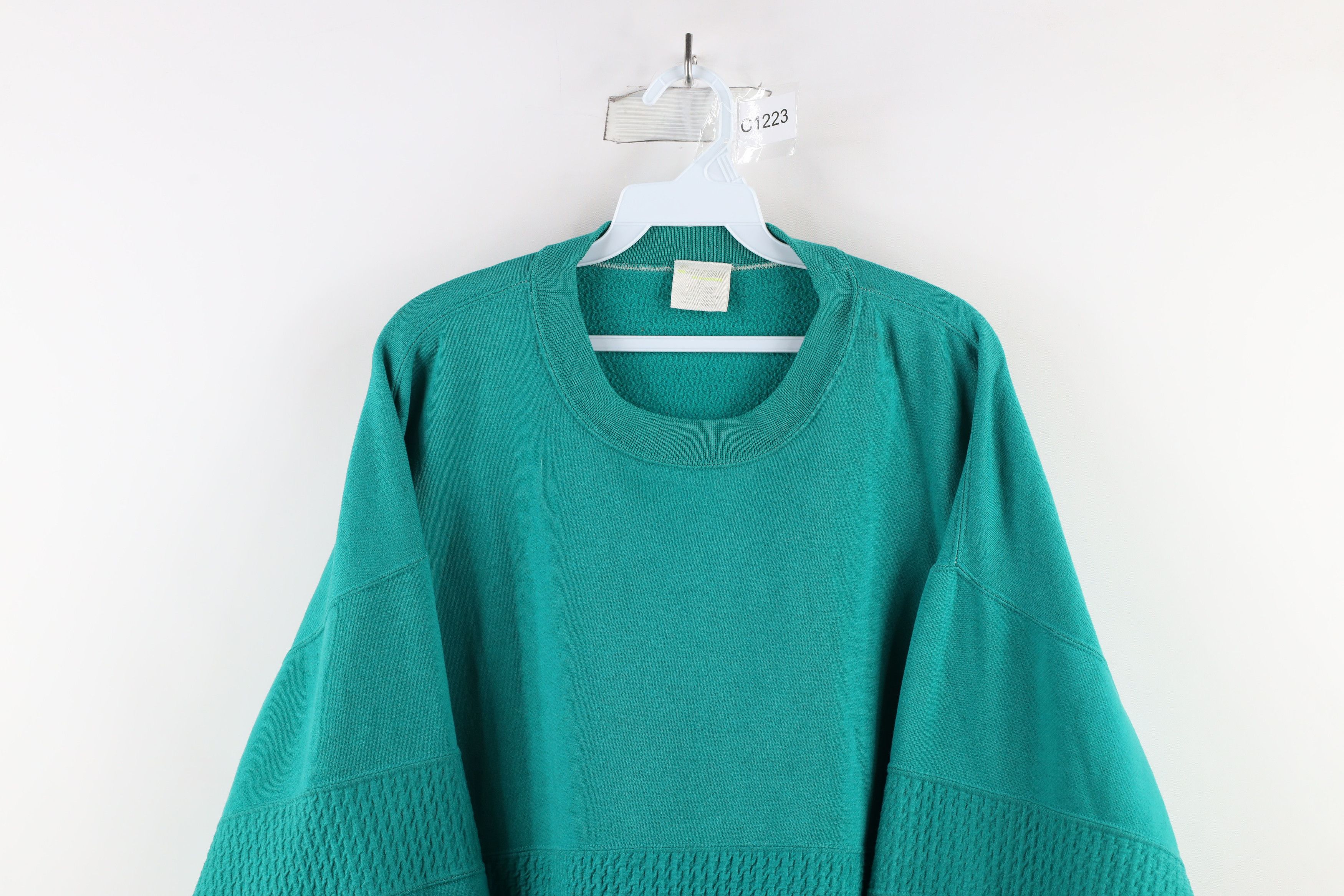 Vintage Vintage 90s Streetwear Blank Crewneck Sweatshirt Teal Size US XL / EU 56 / 4 - 2 Thumbnail
