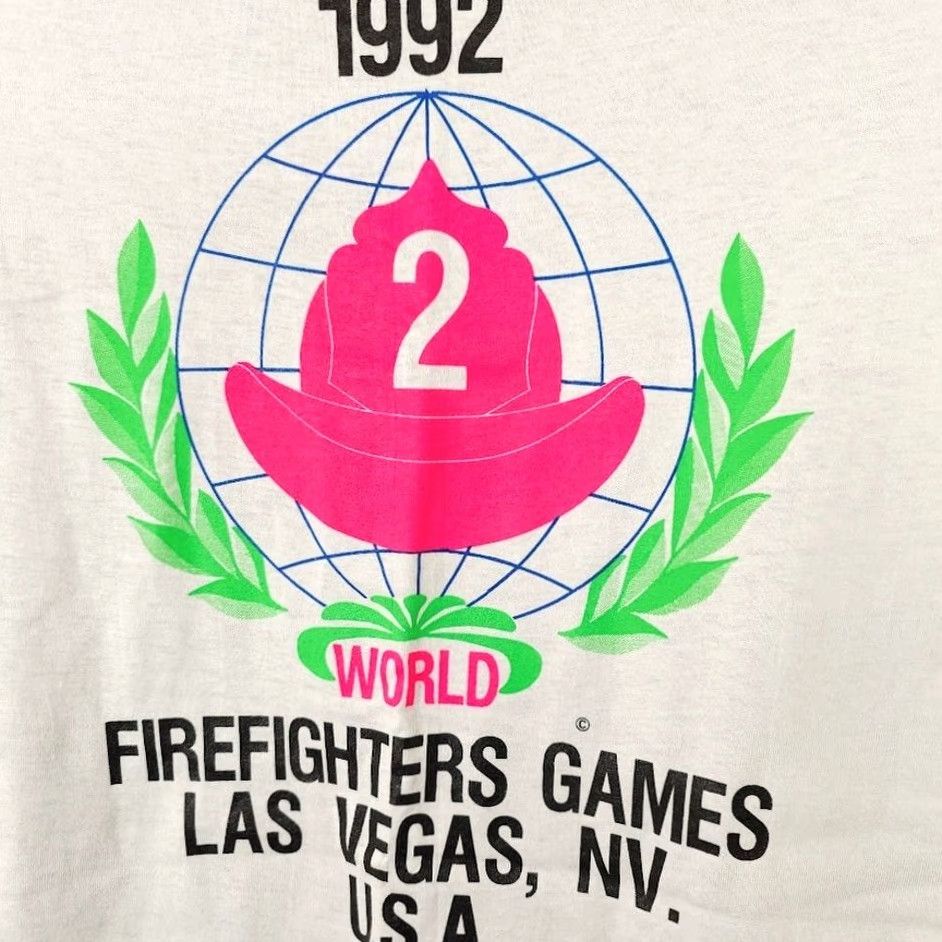 Vintage VINTAGE All Sport T Shirt Mens 2XL White 90s 1992 Vegas Made In USA Firefighter Games Graphic Tee Short Sleeve Crew Neck Size US XXL / EU 58 / 5 - 5 Thumbnail