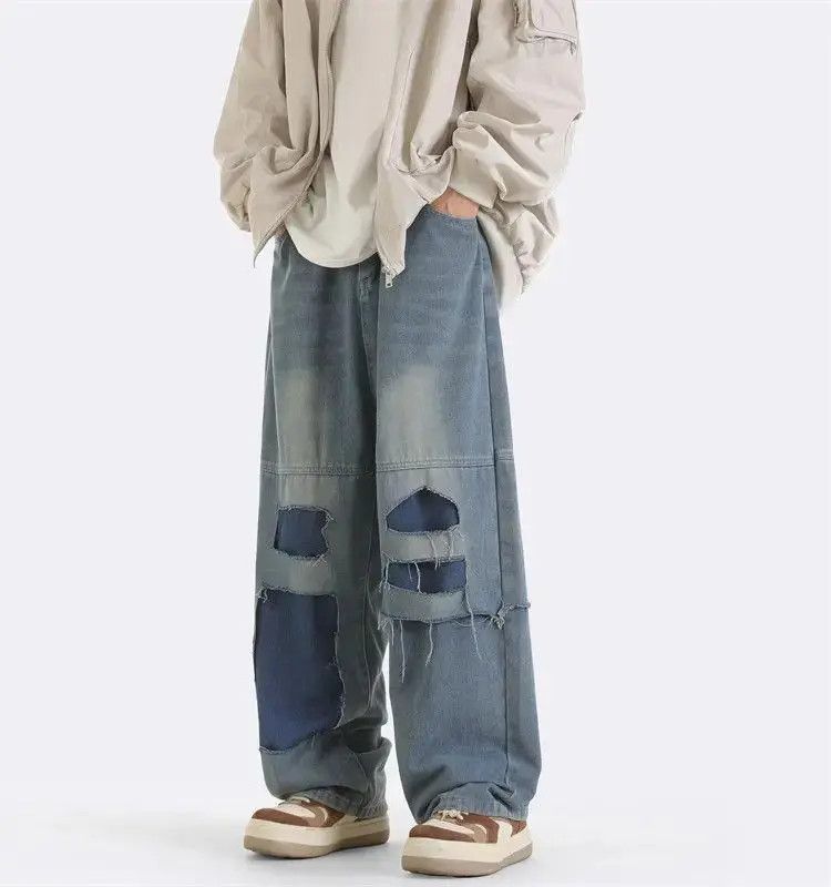 Japanese Brand Straight and loose patchwork distressed jeans Size US 32 / EU 48 - 2 Thumbnail