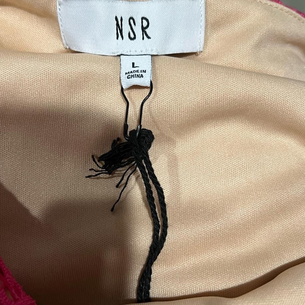 Designer NWT NSR magenta pink lace midi dress Size L / US 10 / IT 46 - 4 Thumbnail