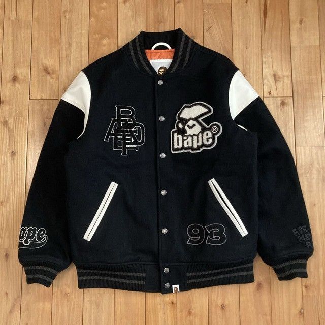 Bape BAPE LOGO Leather Sleeve Varsity Jacket a bathing ape Size US XL / EU 56 / 4 - 2 Thumbnail