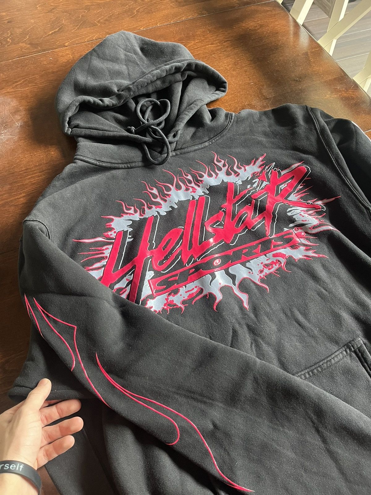 image of Hellstar Sports Future Flame Black Hoodie Size L, Men's