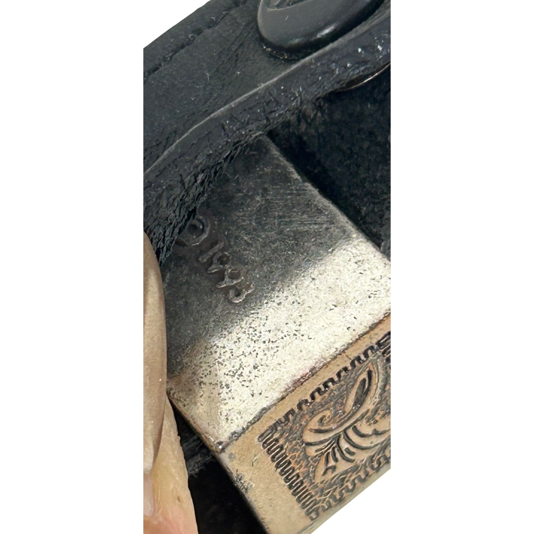 Justin Justin Belt Black 30 Vtg Leather USA Silver-plated 1993 Eng Size ONE SIZE - 13 Thumbnail