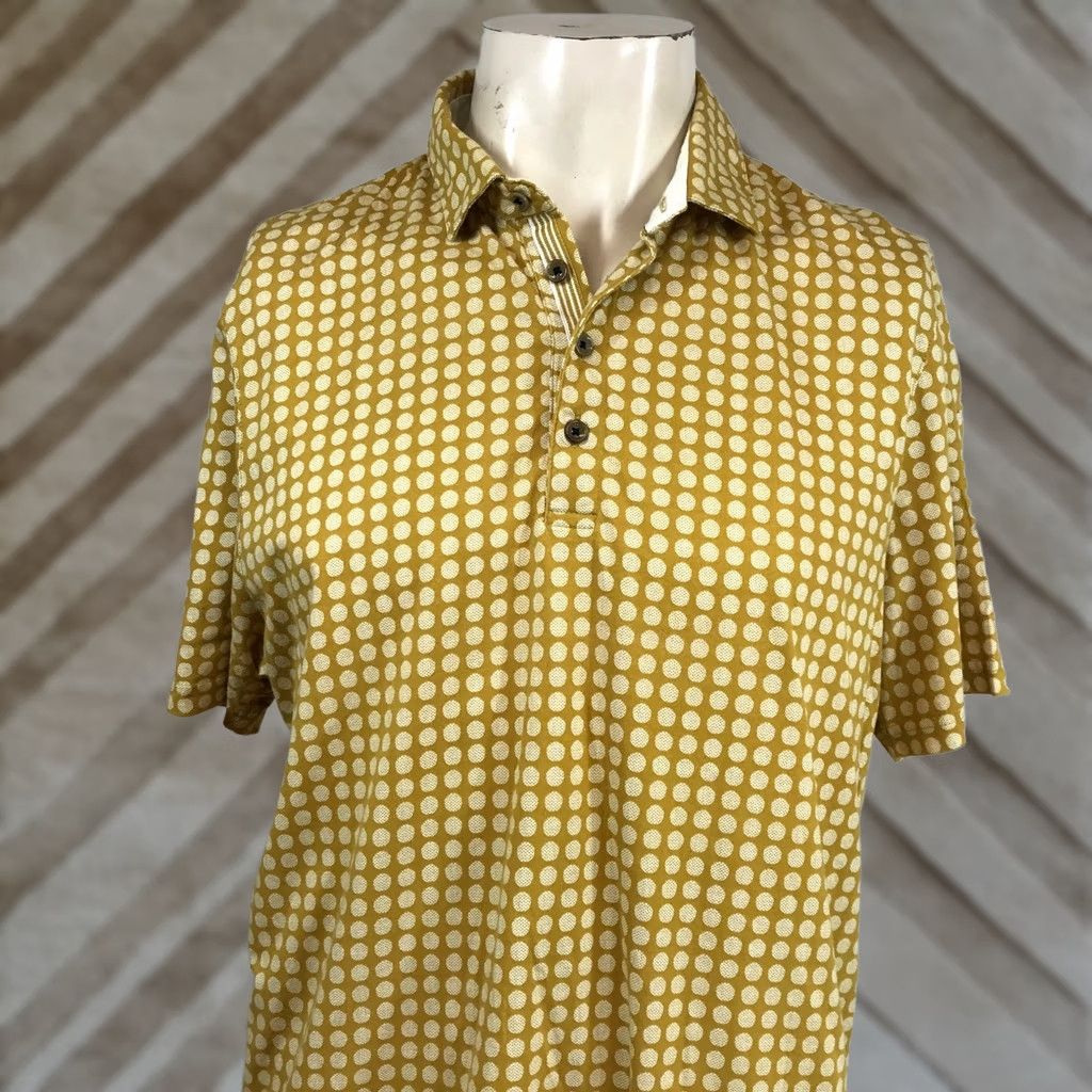 Ted Baker VINTAGE Ted Baker London Mens Mustard Yellow Polka Dot Polo Shirt Size XL Short Sleeve Size US XL / EU 56 / 4 - 1 Thumbnail