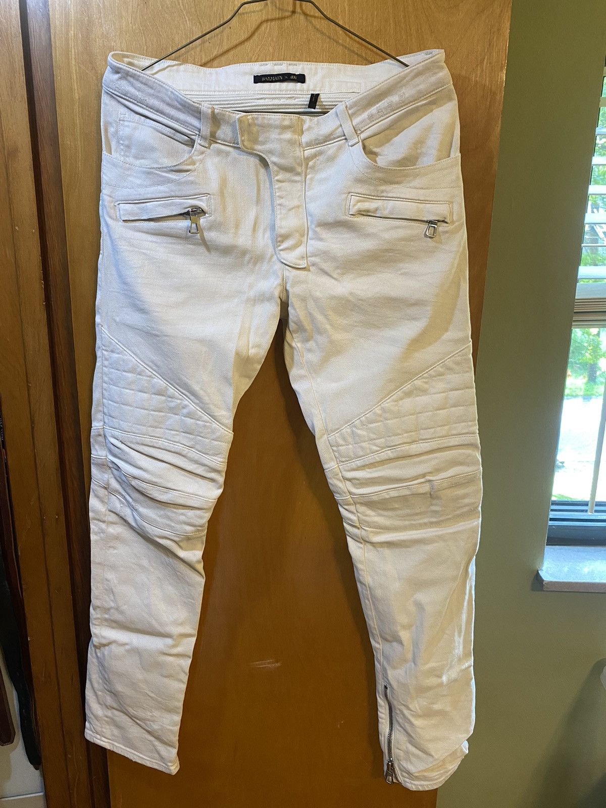 Balmain × H&M Balmain X H&M Waxed Denim Biker Jeans FW15 | Grailed