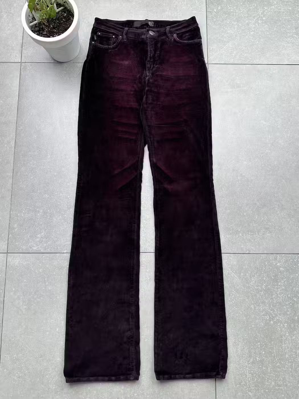 image of Just Cavalli Vintage Velour Faded Light Flare Pants in Purple, Women's (Size 26)