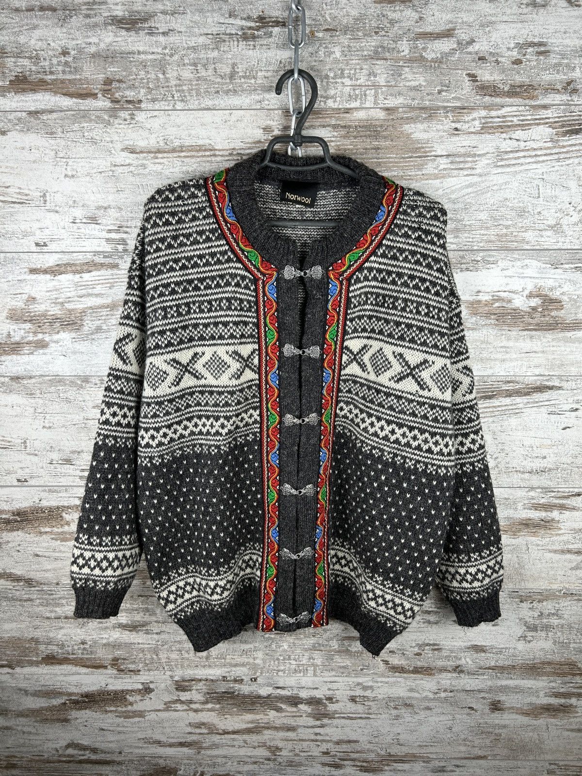 Japanese Brand × Vintage Vintage Norway Style Metal Clasp Striped Knit Cardigan y2k Size US M / EU 48-50 / 2 - 1 Thumbnail