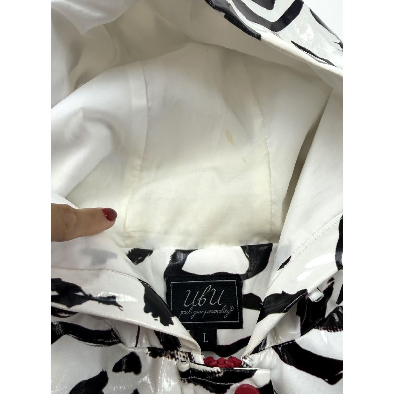 Fubu UbU Coat Womens Large White Leopard Print Hooded Rain Full Zip Jacket Lined Size L / US 10 / IT 46 - 6 Thumbnail