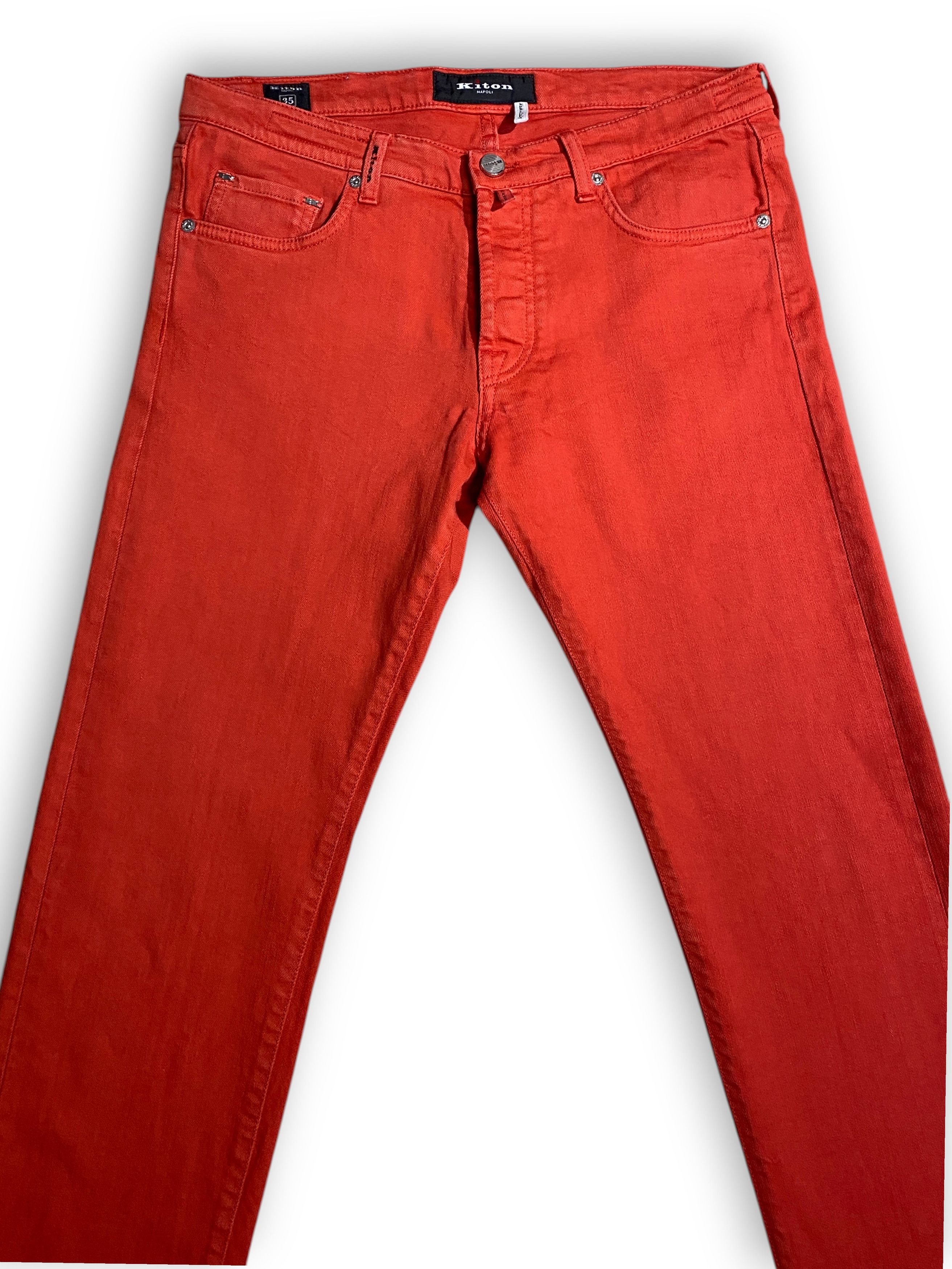 Kiton Kiton Red 5 Pocket Classic Washed Denim Slim Jeans Pants Size US 35 - 3 Thumbnail