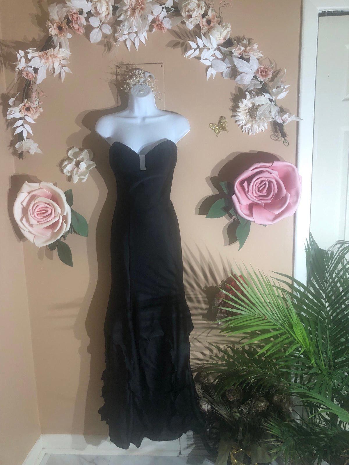 image of Designer Dress Gown Strapless With Verticle Ruffle Bottom in Black, Women's (Size Small)