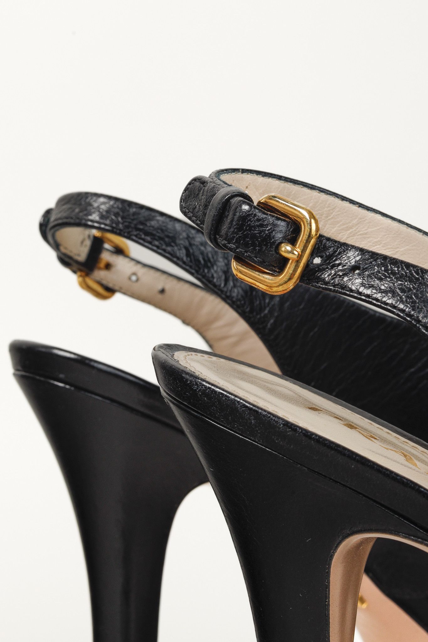 Prada Prada Black Leather Peep-Toe Heels Size US 5.5 / IT 35.5 - 9 Thumbnail