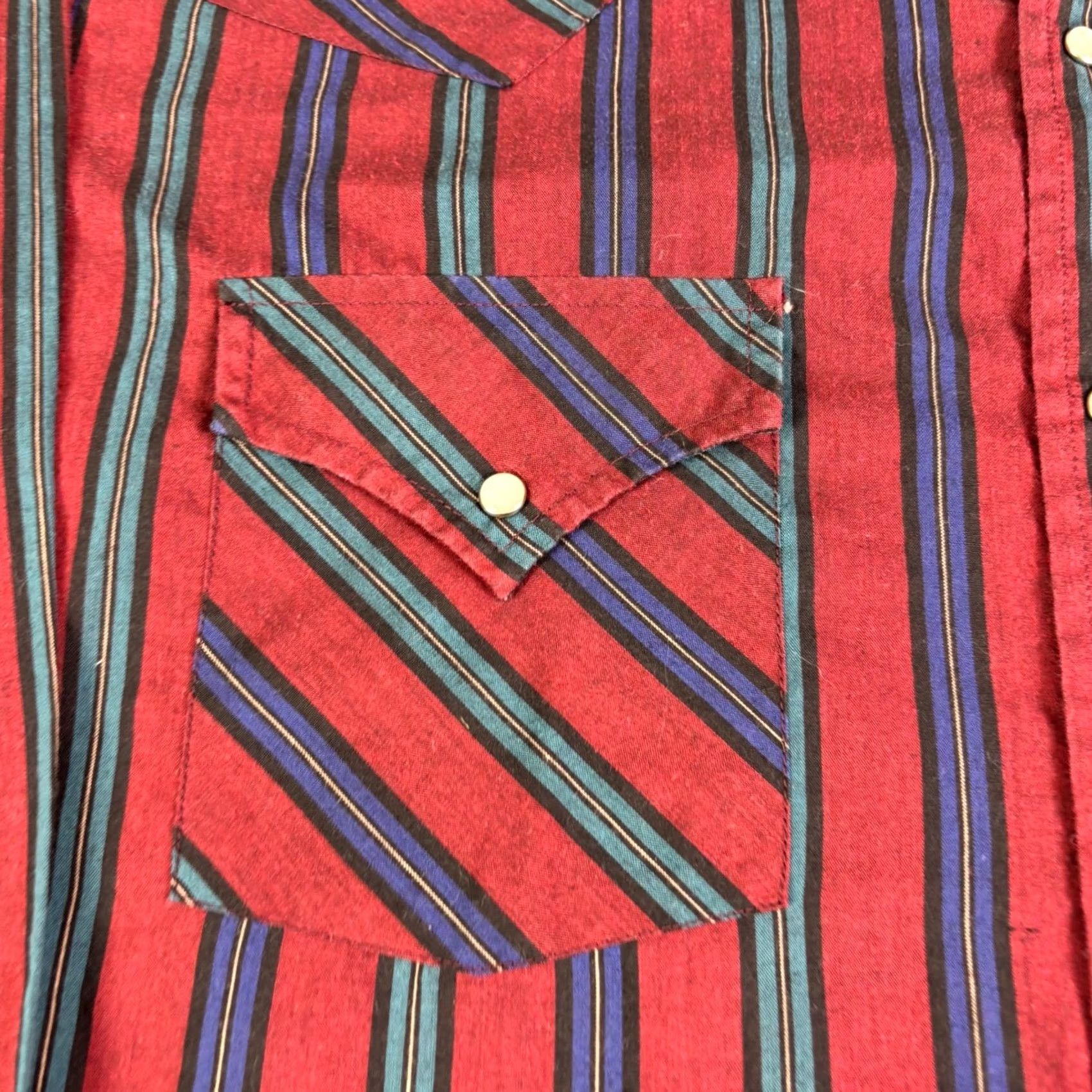 Vintage Ely Cattleman Mens Tall Large Snap Shirt Red Blue Striped Casual Workwear Size US L / EU 52-54 / 3 - 7 Thumbnail