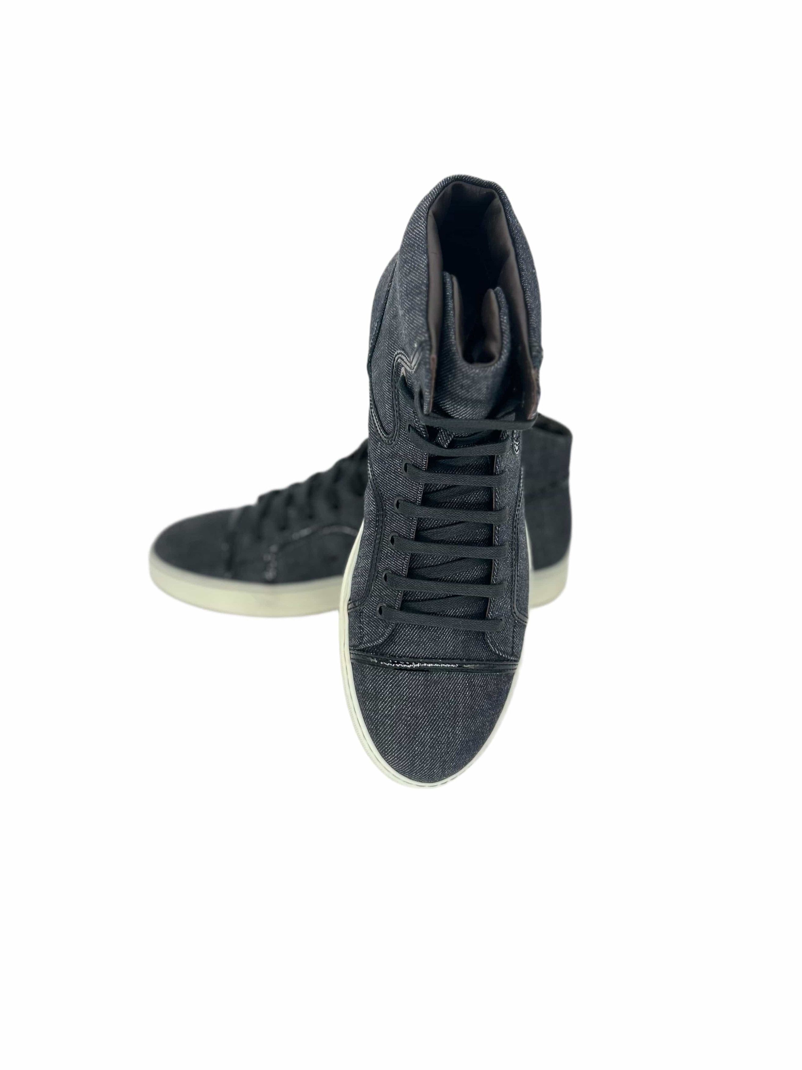 Lanvin Lanvin Denim Blue Hi Top Sneaker With Patent Leather Details Size US 11 / EU 44 - 4 Thumbnail