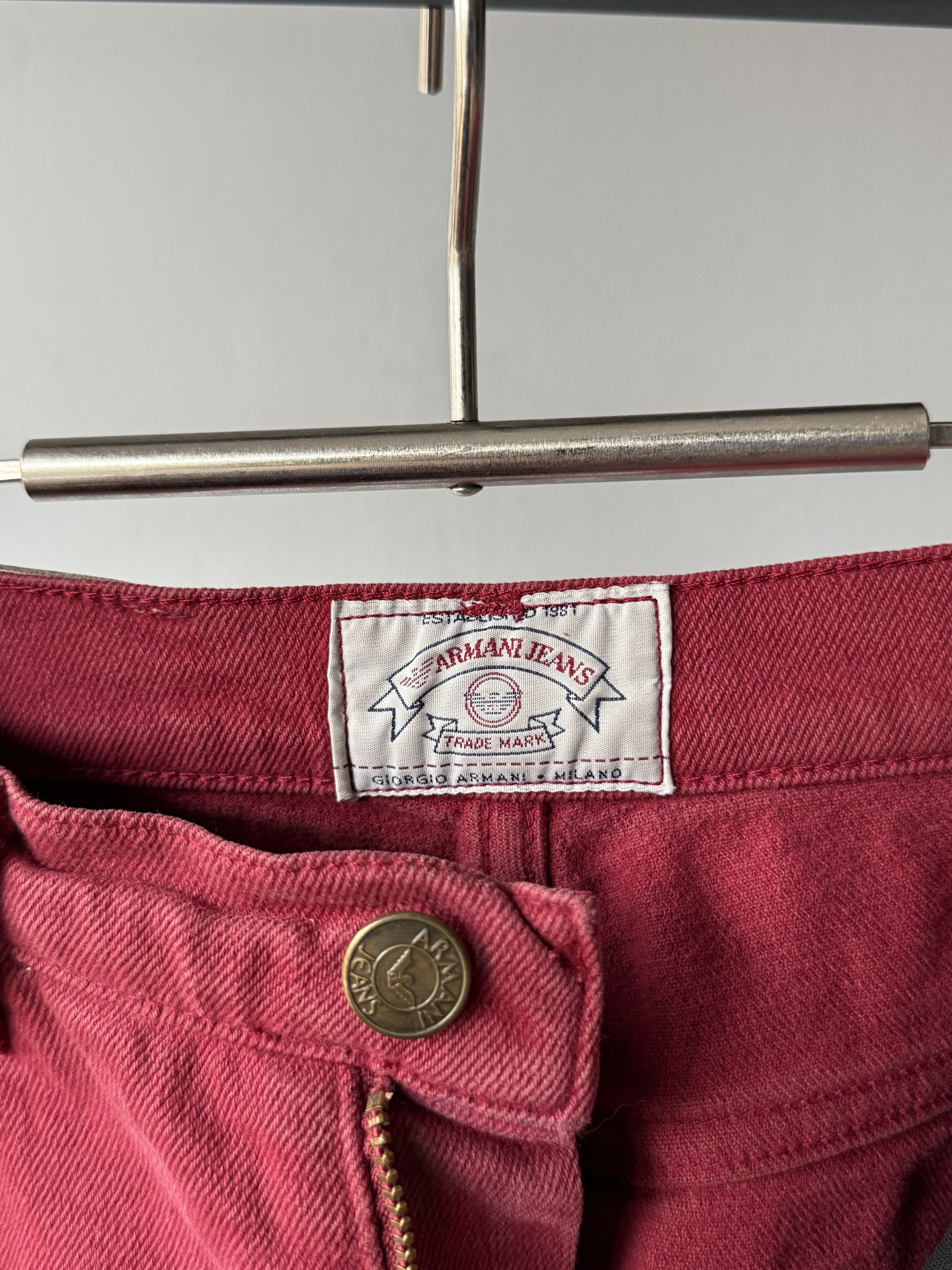 Armani × Giorgio Armani × Vintage Vintage 90's Armani Jeans Washed Red Logo Baggy Denim Pants Size US 30 / EU 46 - 11 Thumbnail