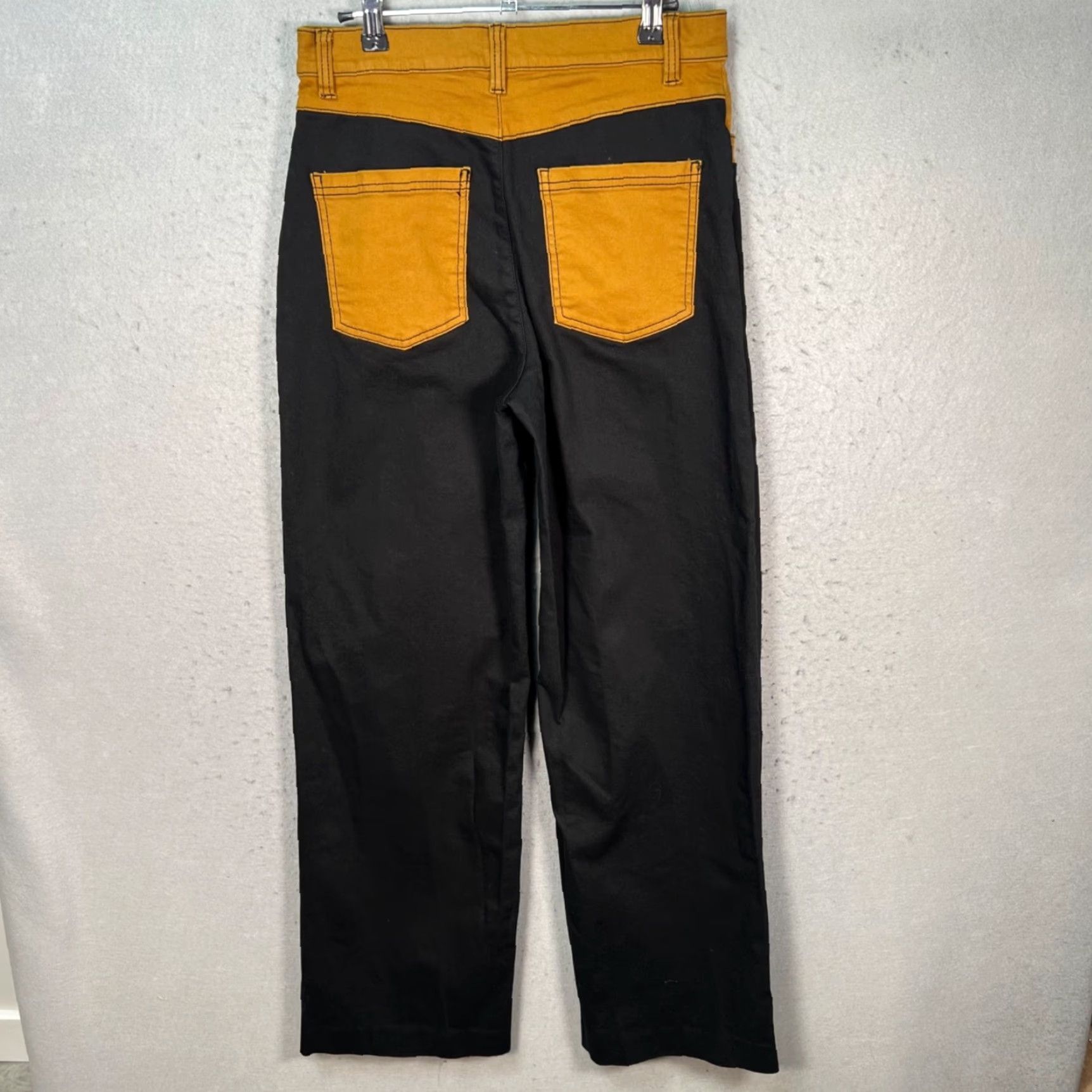 Oak + Fort Oak + Fort Pants Women Adult 8 High-Waisted Cotton Blend Straight Leg Black Mustard 31in Inseam Chino 2-Tone Vintage/98s? Size 30" / US 8 / IT 44 - 2 Thumbnail