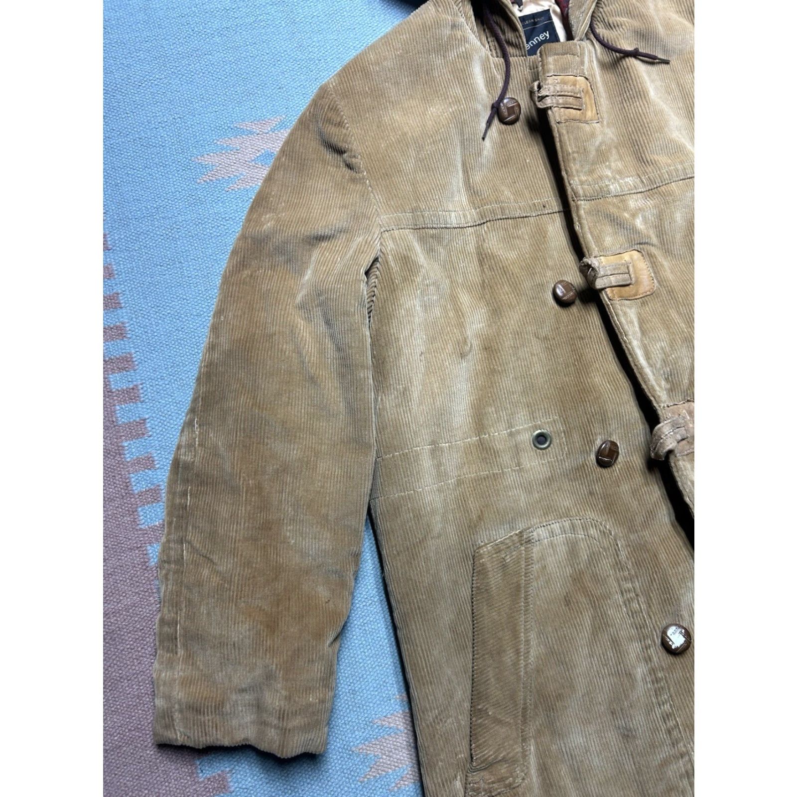 JCPenney VINTAGE JCPenney Corduroy Jacket Overcoat Hooded Lined Distressed Large 42 Men Jacket Corduroy Beige 70s Size US L / EU 52-54 / 3 - 4 Thumbnail