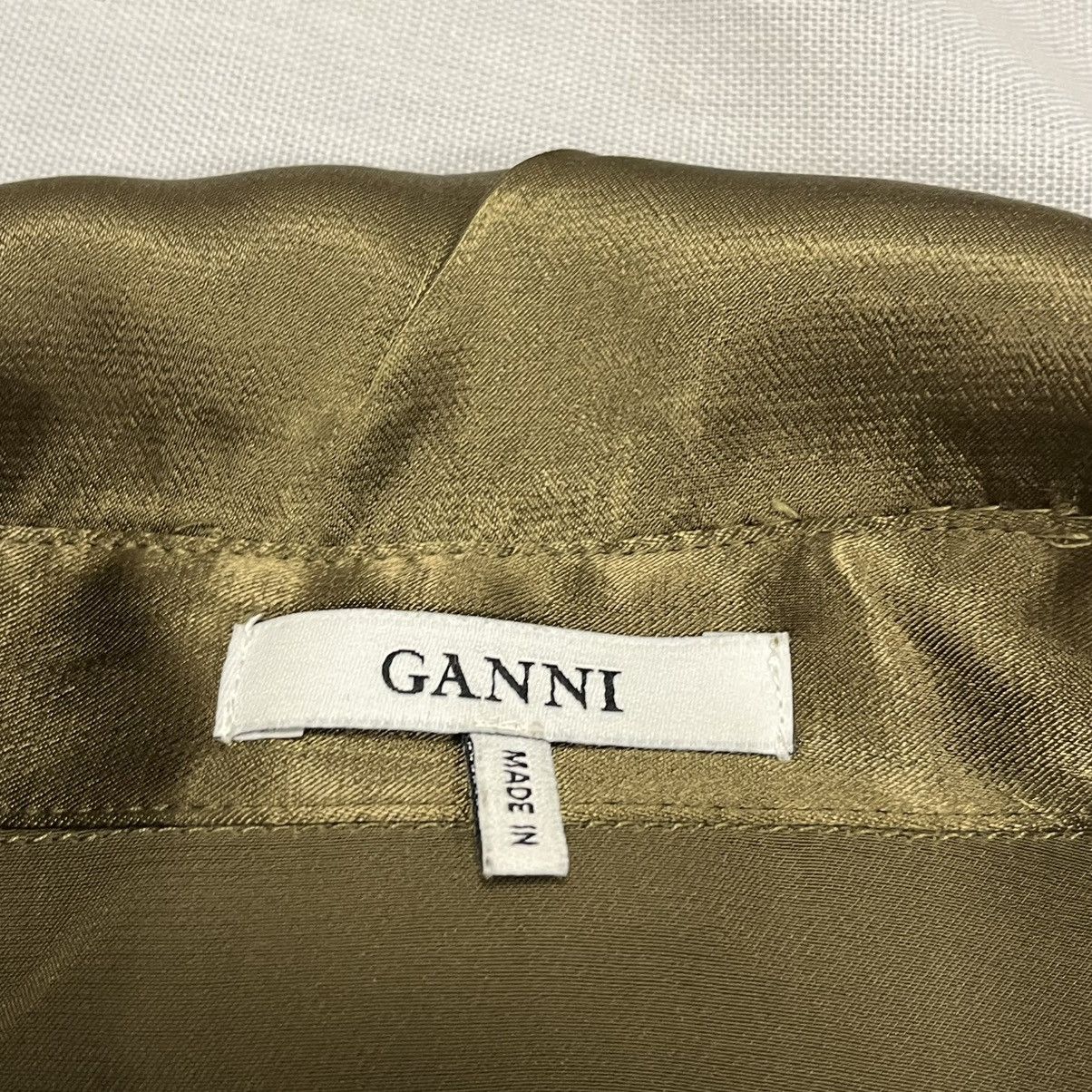 Ganni Khaki green Ganni satin button-up shirt Size M / US 6-8 / IT 42-44 - 3 Thumbnail