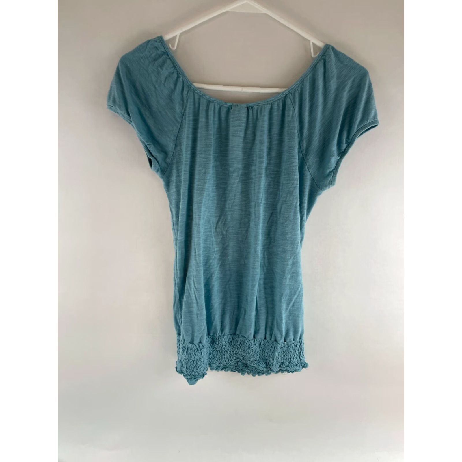 Vintage Maurices Blouse Shirt Women's Medium Blue Cap Sleeve Square Neck & Hem Smocked Modern Casual- Breathable Size M / US 6-8 / IT 42-44 - 2 Thumbnail