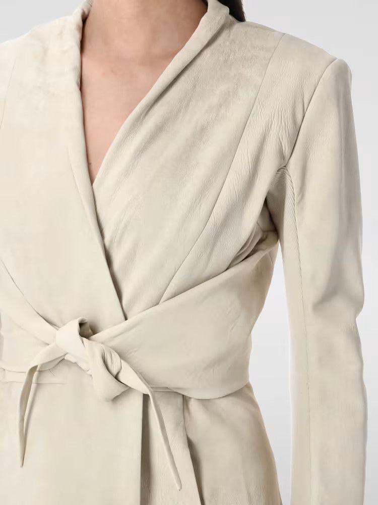 Rick Owens o1y0126 Belted Jacket in Ivory Size L / US 10 / IT 46 - 3 Thumbnail