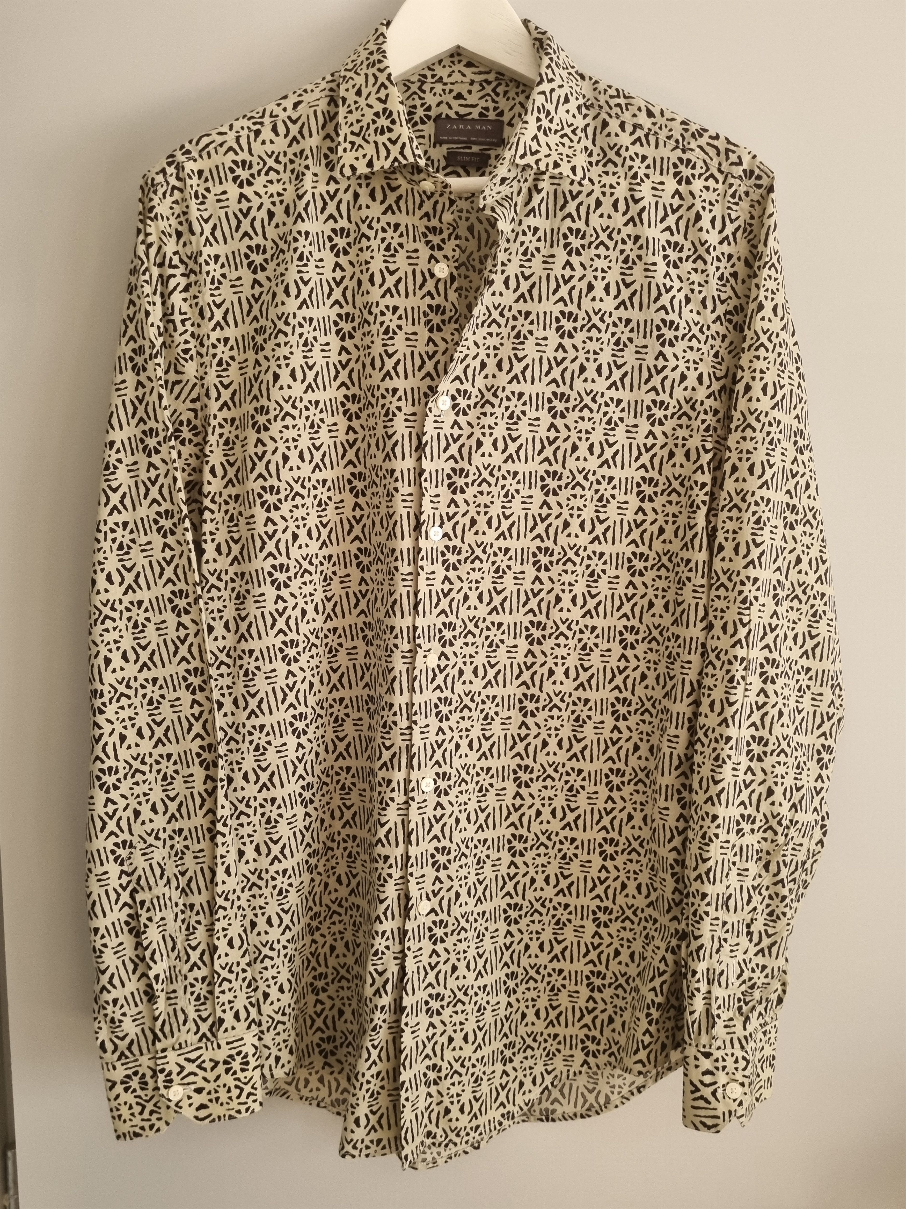 Zara beige shirt with ethnic print Size US L / EU 52-54 / 3 - 1 Thumbnail