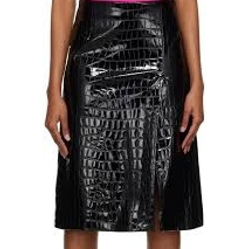 Dolce & Gabbana Dolce & Gabbana Black Croc Faux-Leather Midi Skirt IT 36 Size 25" / US 0 / IT 36 - 4 Thumbnail
