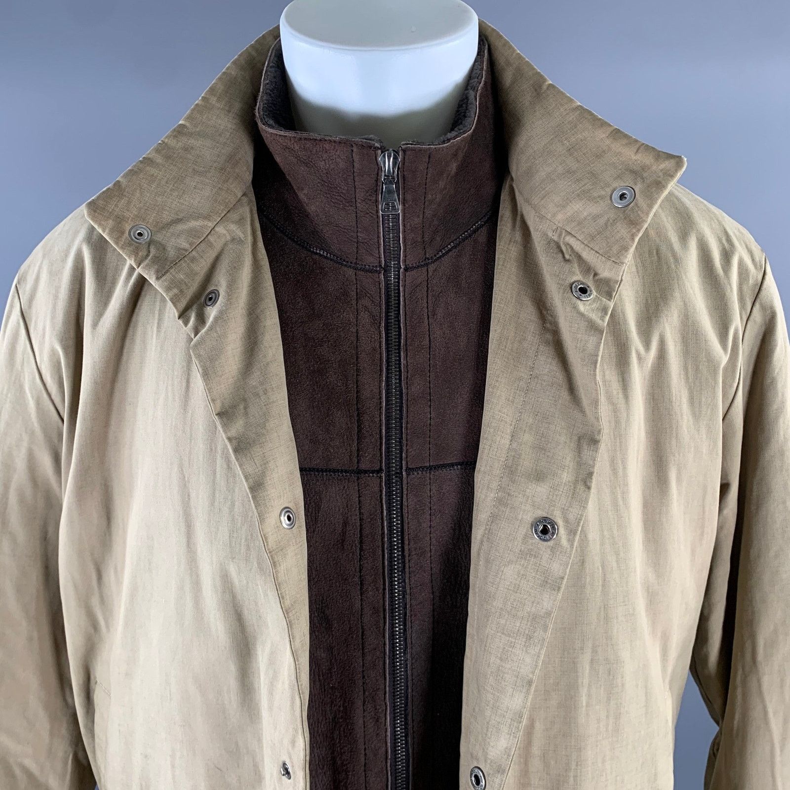 Jil Sander JIL SANDER Size M Beige Brown Cotton Layered Suede Jacket Size US M / EU 48-50 / 2 - 2 Thumbnail