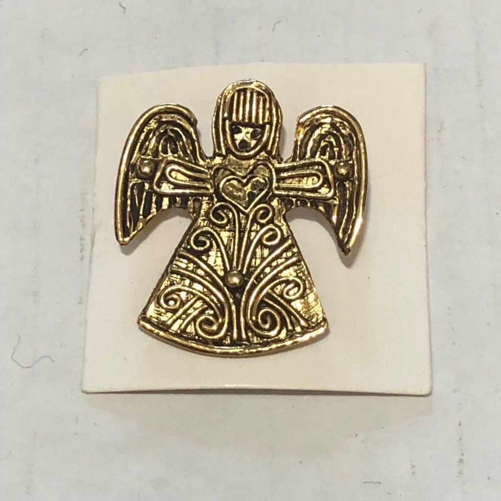 Vintage Jewelry Brooch Pewter Angel Outline Metal Pin with Heart Size ONE SIZE - 1 Thumbnail