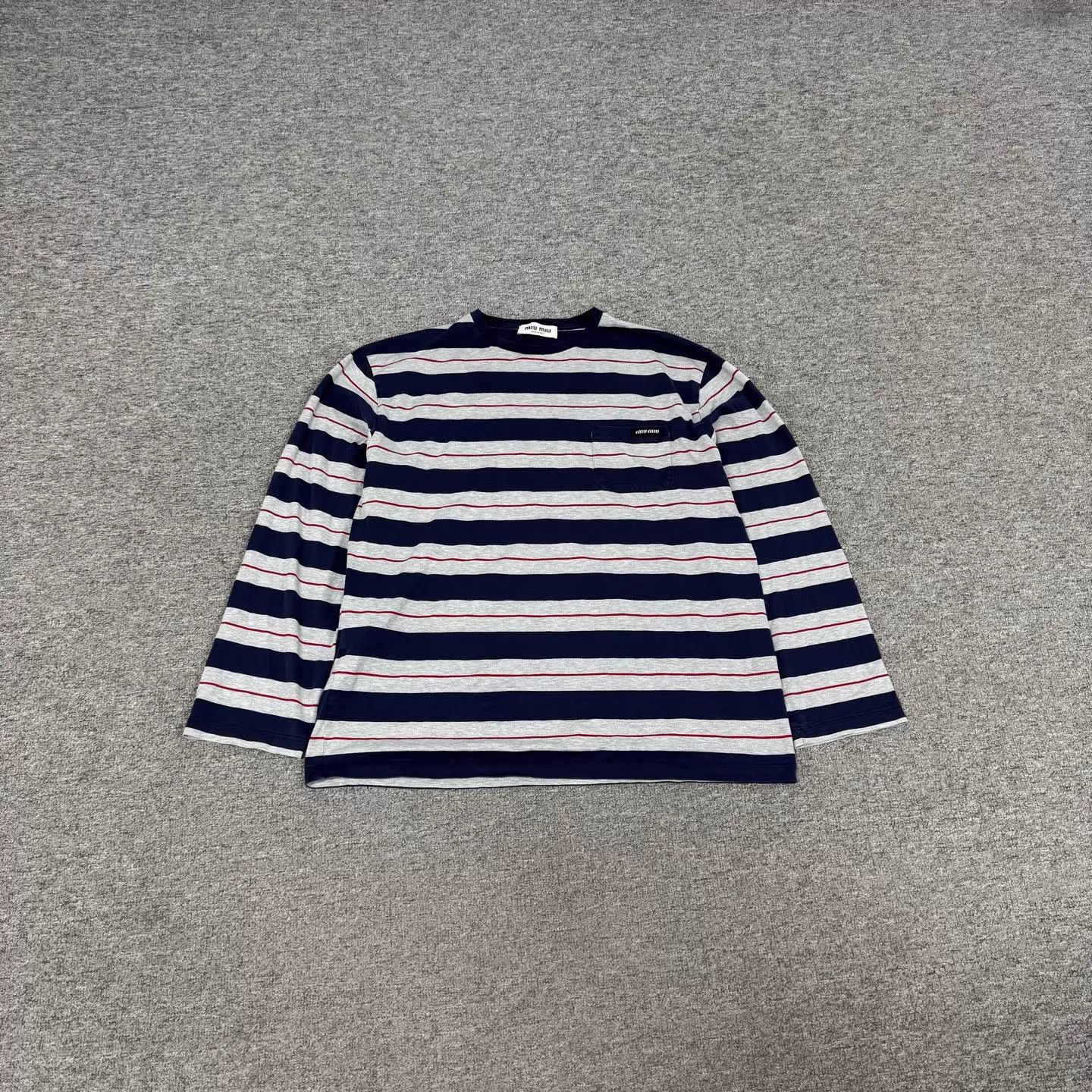 Miu Miu MIU MIU Logo Striped Colorblock Pocket Long Sleeve Tee Size S / US 4 / IT 40 - 2 Thumbnail
